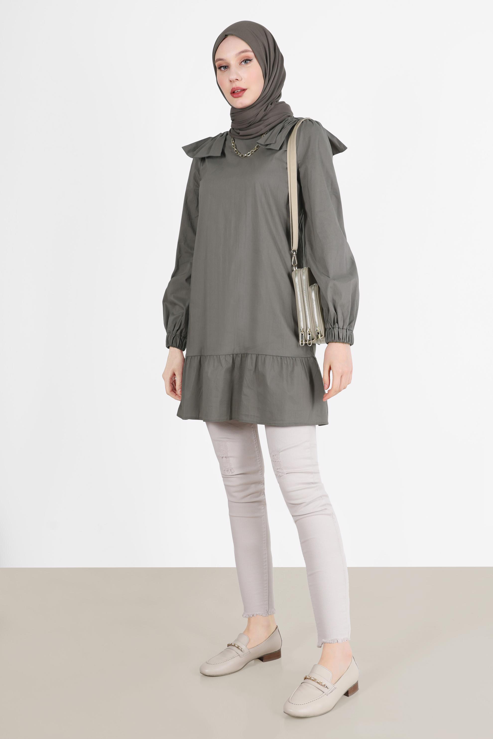 Tesettür giyim BAKIR / BRONZ FİYONK DETAYLI TUNİK 42663 