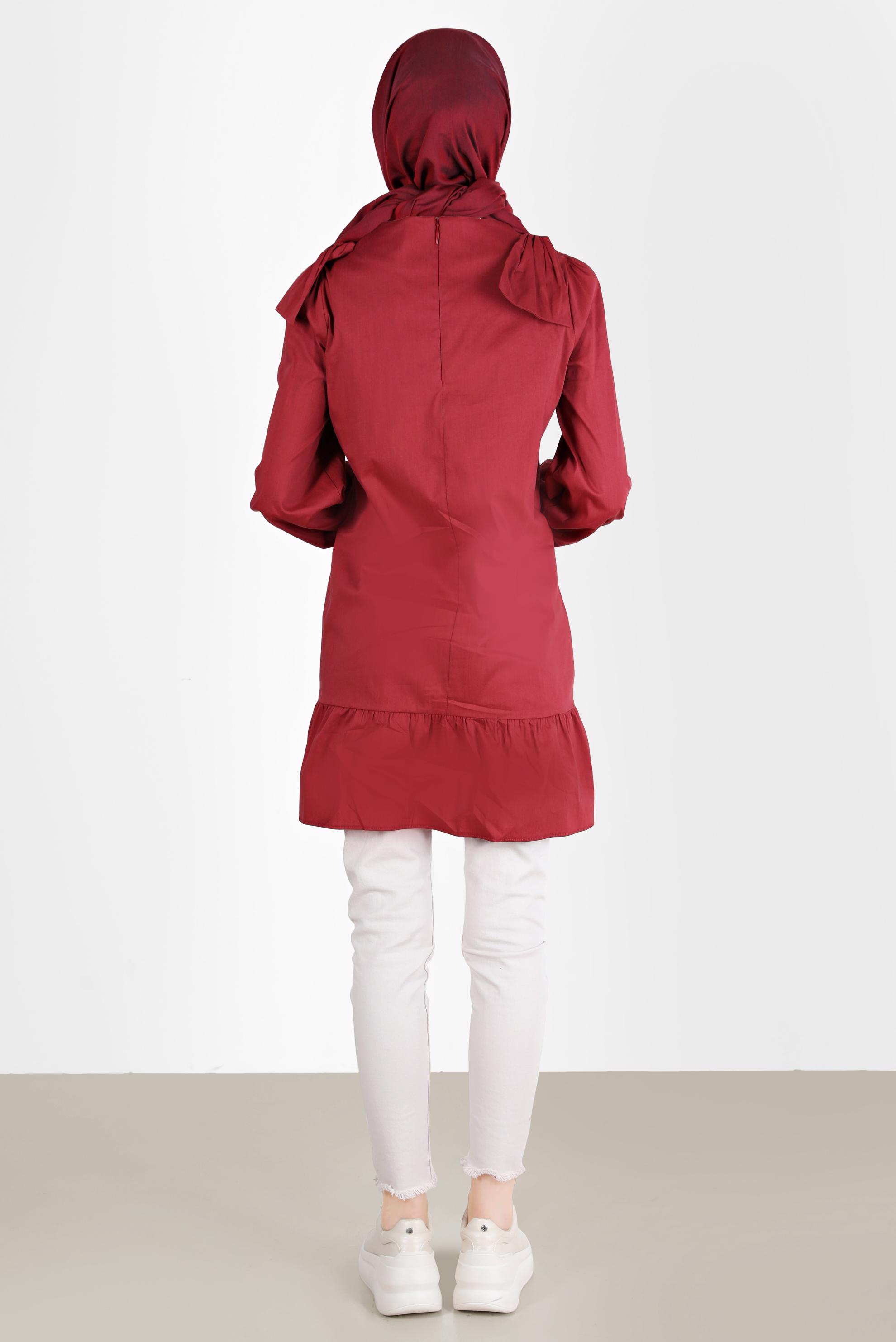 Tesettür giyim BORDO FİYONK DETAYLI TUNİK 42663 