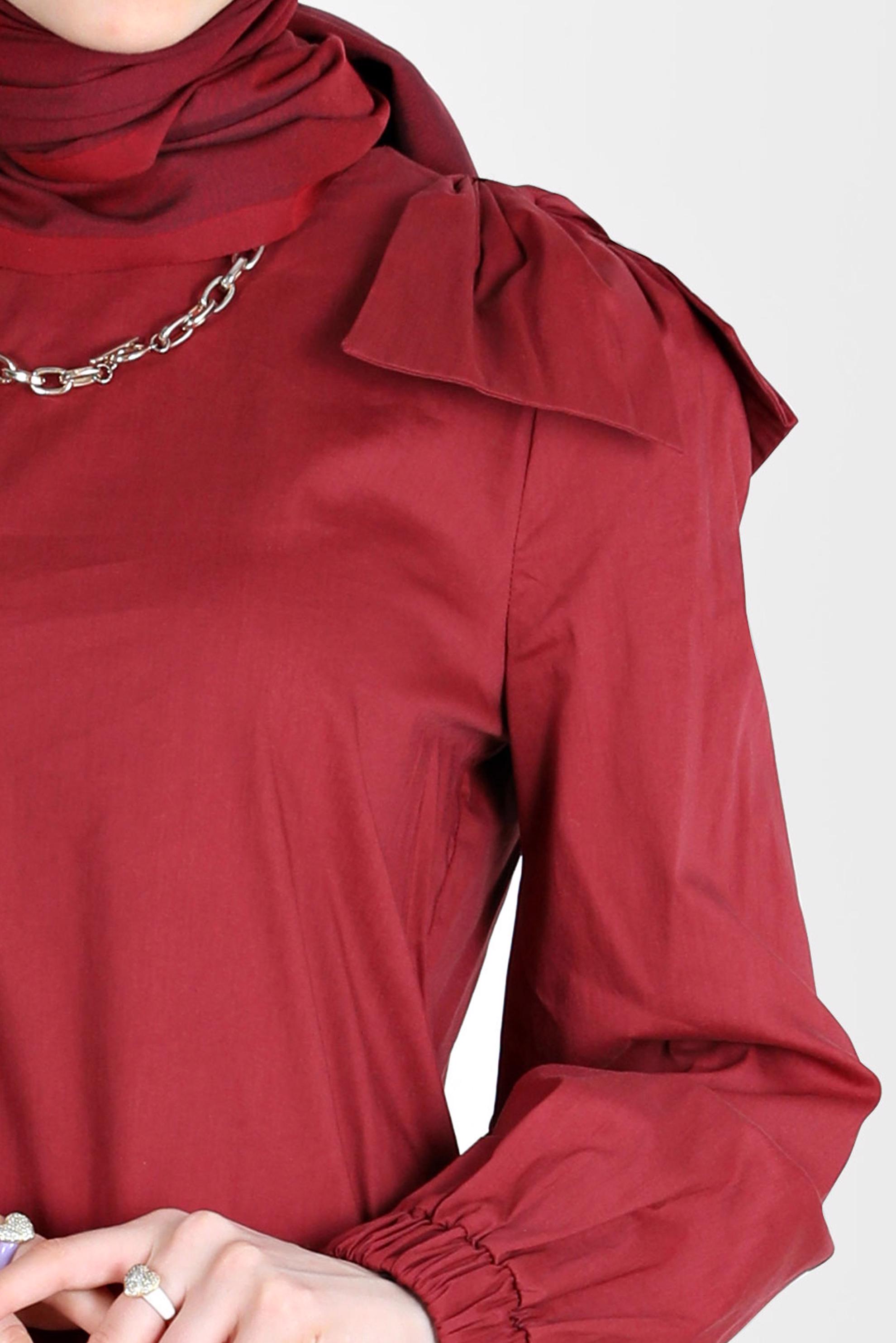 Tesettür giyim BORDO FİYONK DETAYLI TUNİK 42663 