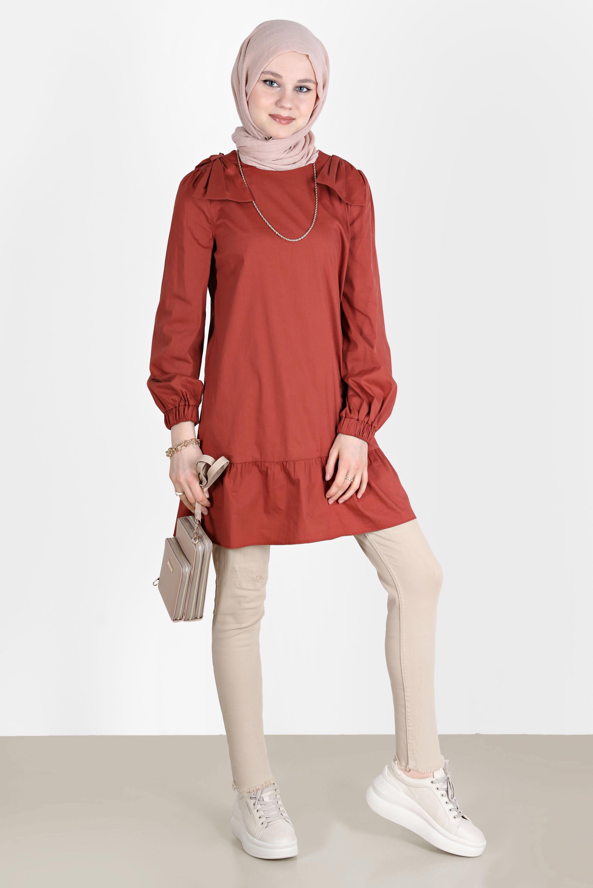 Tesettür giyim TURUNCU FİYONK DETAYLI TUNİK 42663 