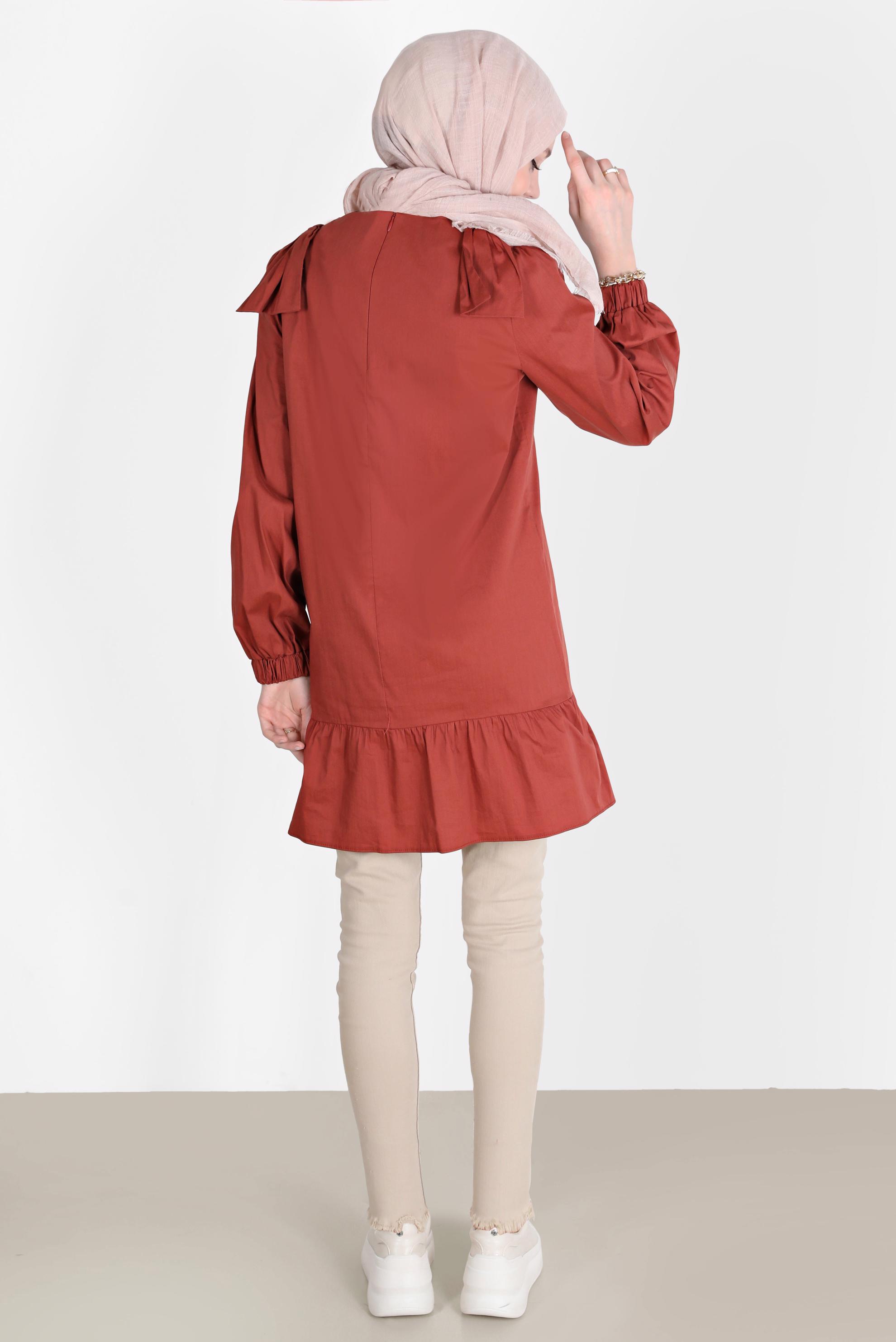 Tesettür giyim TURUNCU FİYONK DETAYLI TUNİK 42663 