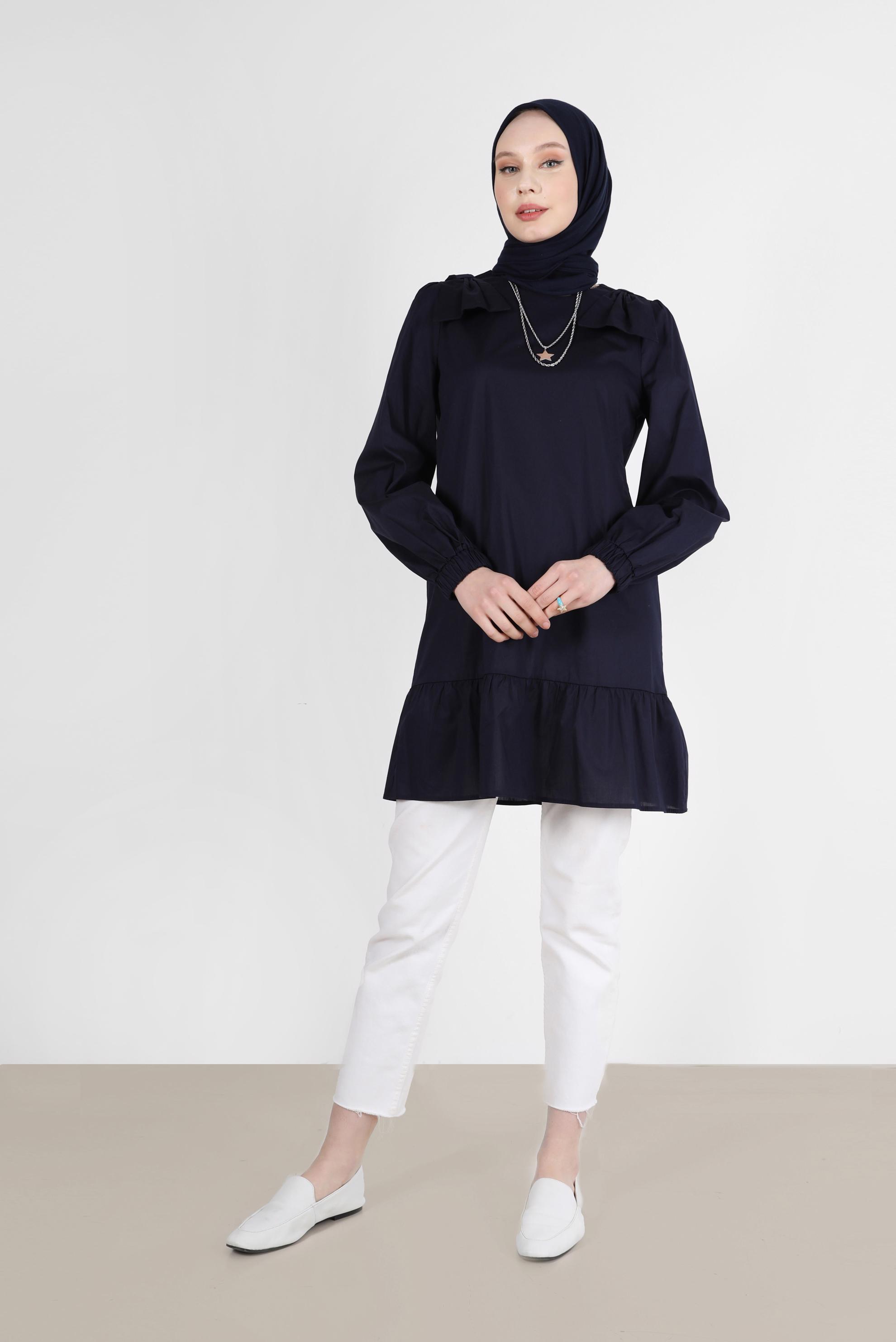 Tesettür giyim LACİVERT FİYONK DETAYLI TUNİK 42663 