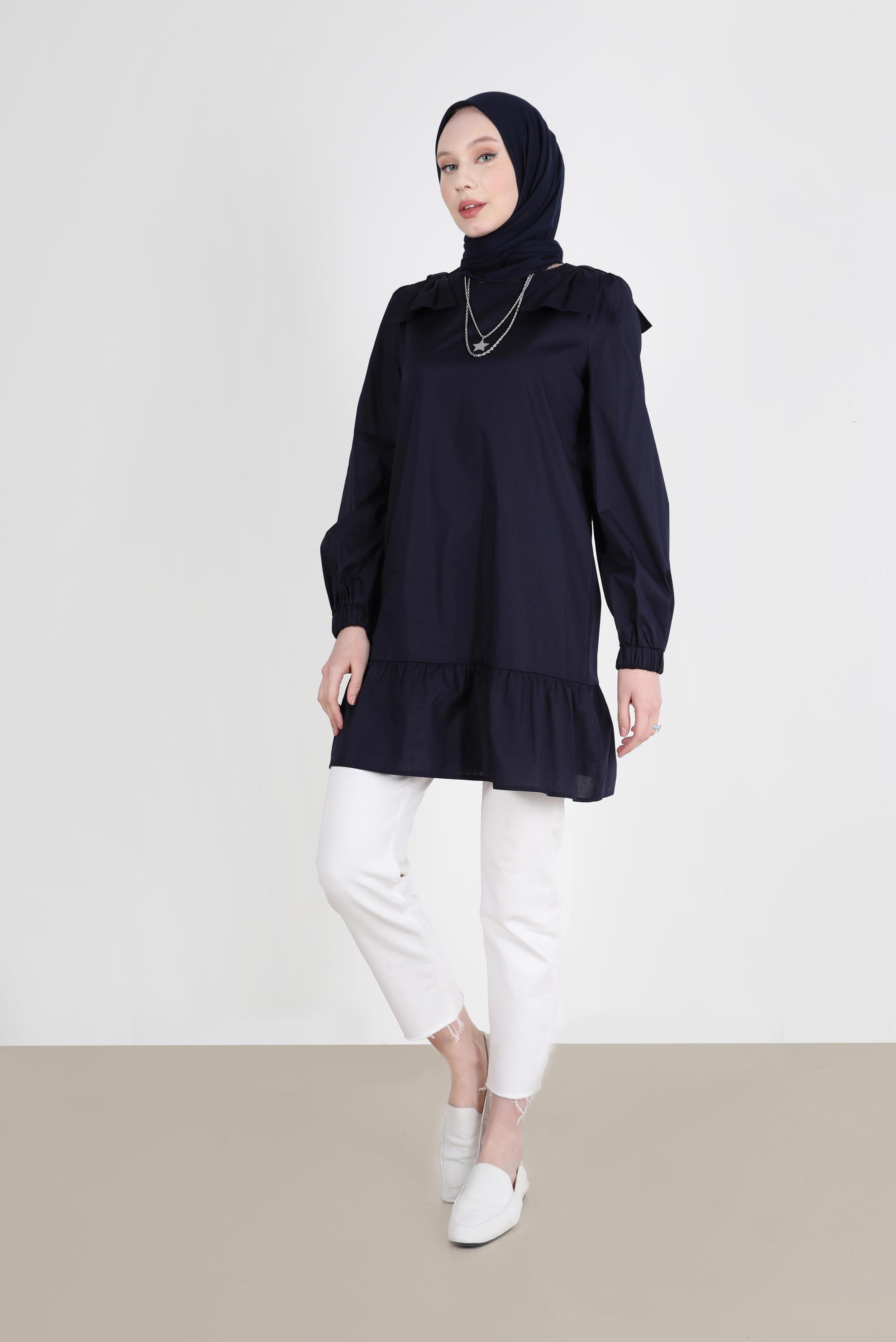 Tesettür giyim LACİVERT FİYONK DETAYLI TUNİK 42663 