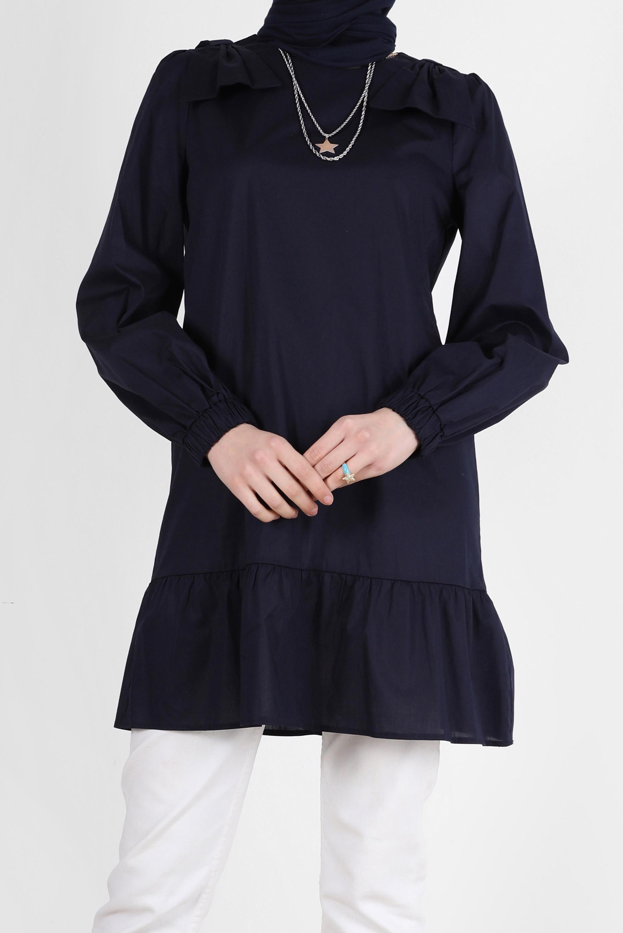 Tesettür giyim LACİVERT FİYONK DETAYLI TUNİK 42663 