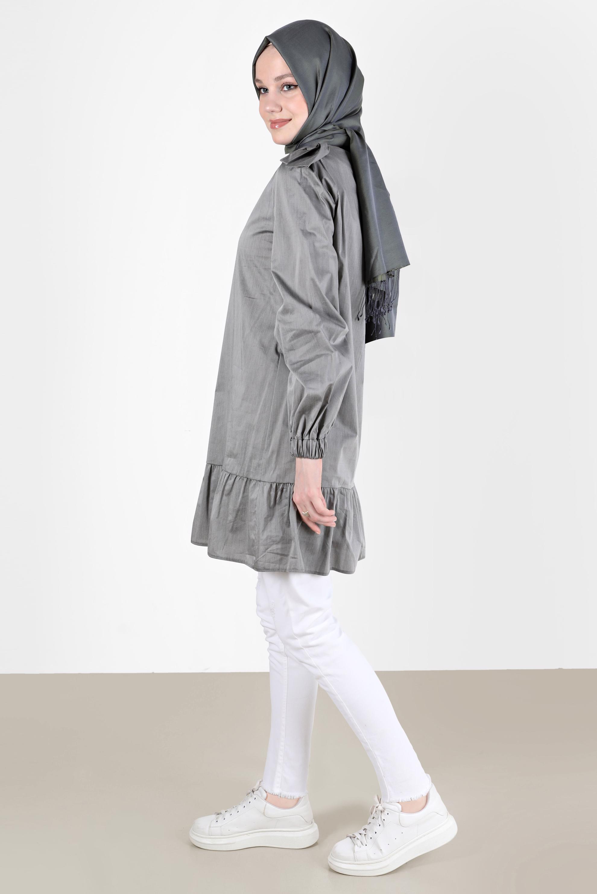 Tesettür giyim GRİ FİYONK DETAYLI TUNİK 42663 