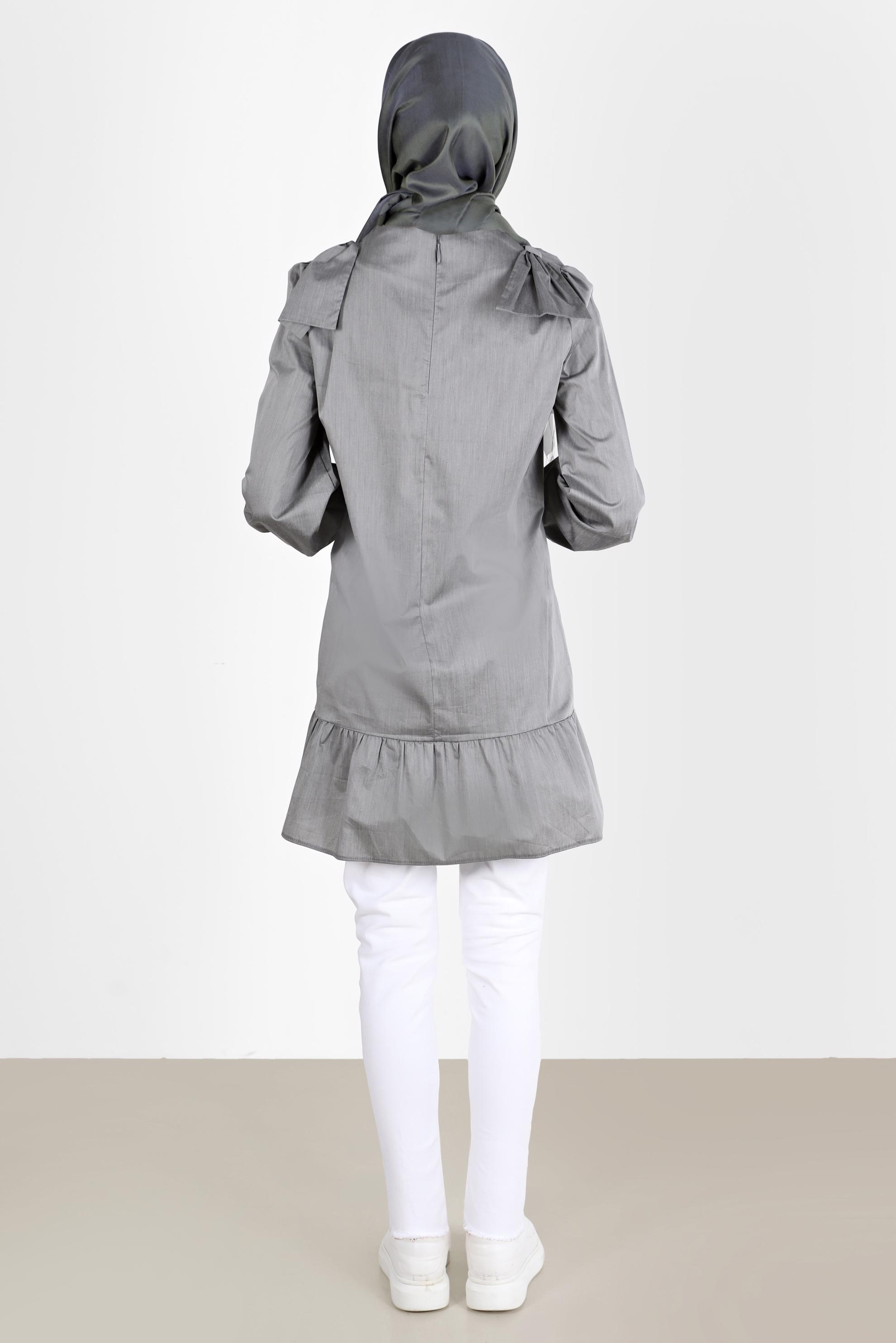 Tesettür giyim GRİ FİYONK DETAYLI TUNİK 42663 