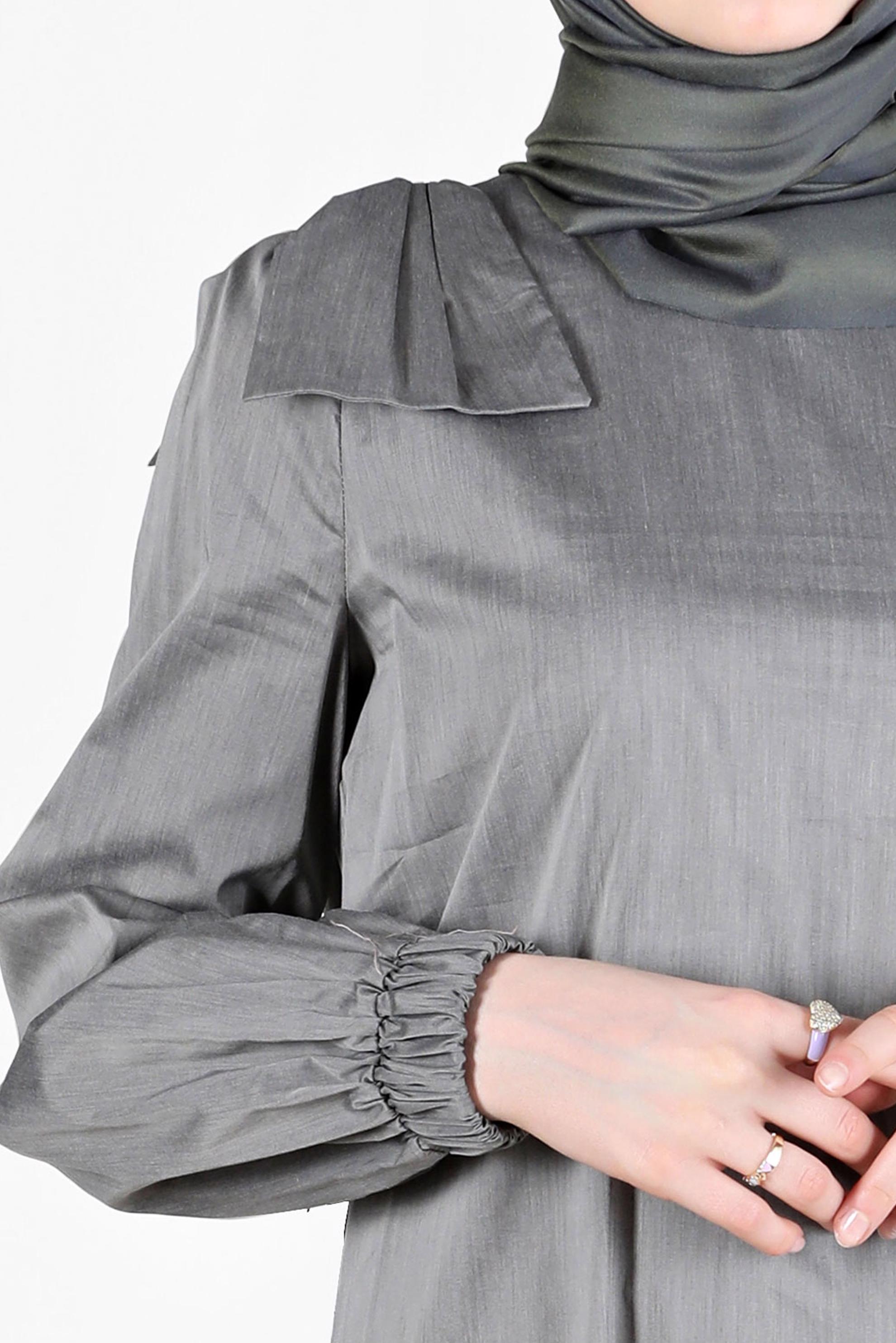 Tesettür giyim GRİ FİYONK DETAYLI TUNİK 42663 