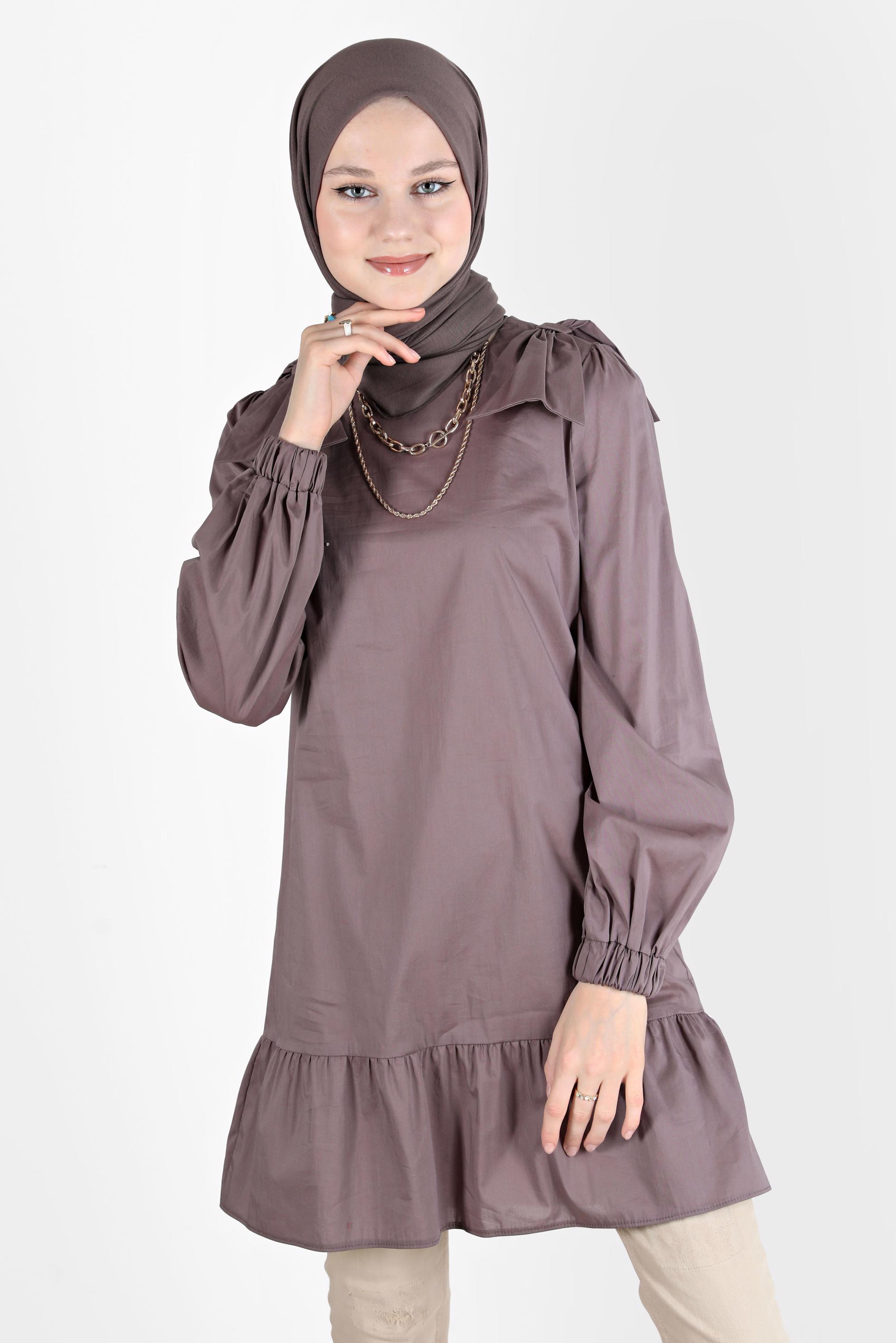 Tesettür giyim VİZON FİYONK DETAYLI TUNİK 42663 