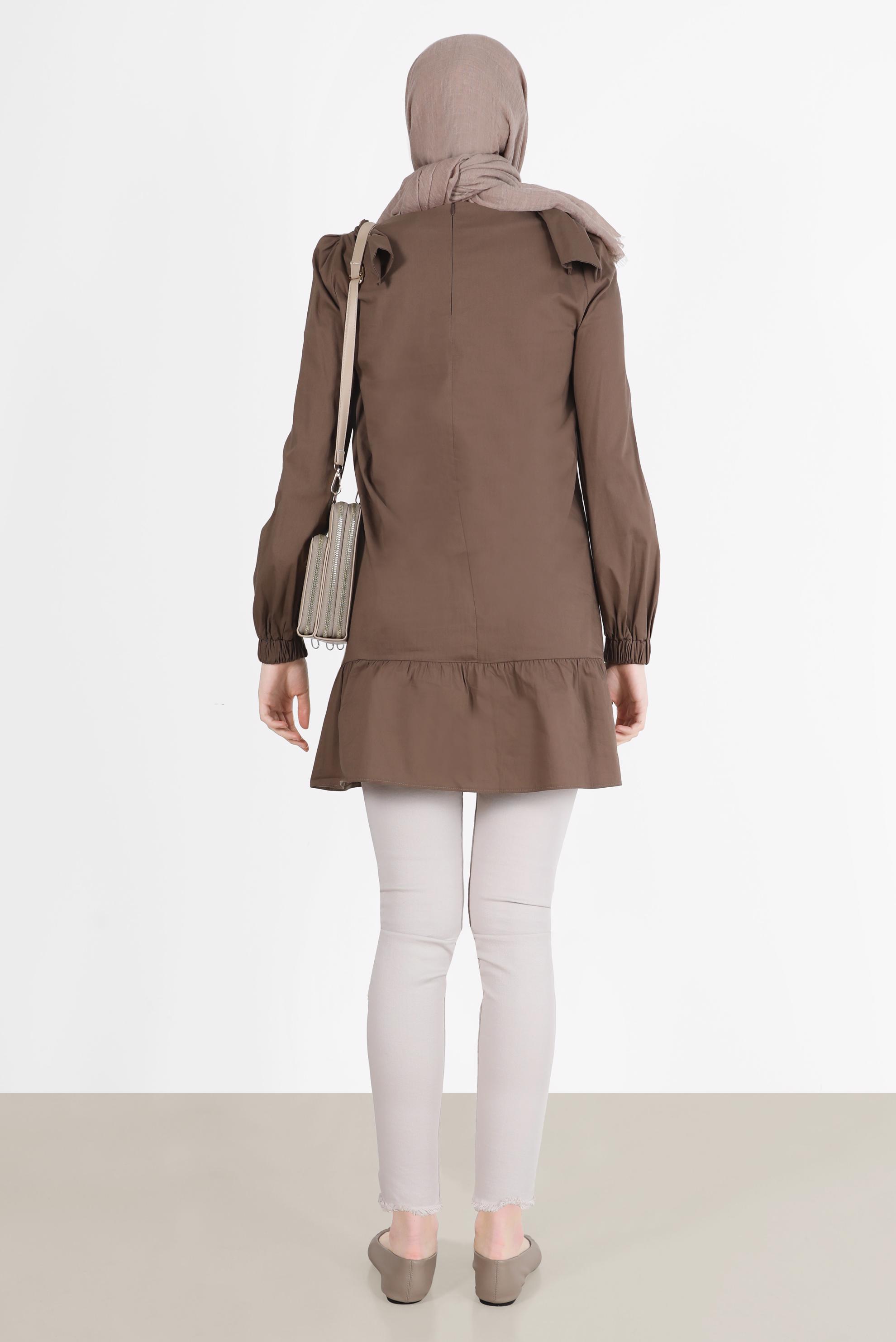 Tesettür giyim KAHVE FİYONK DETAYLI TUNİK 42663 