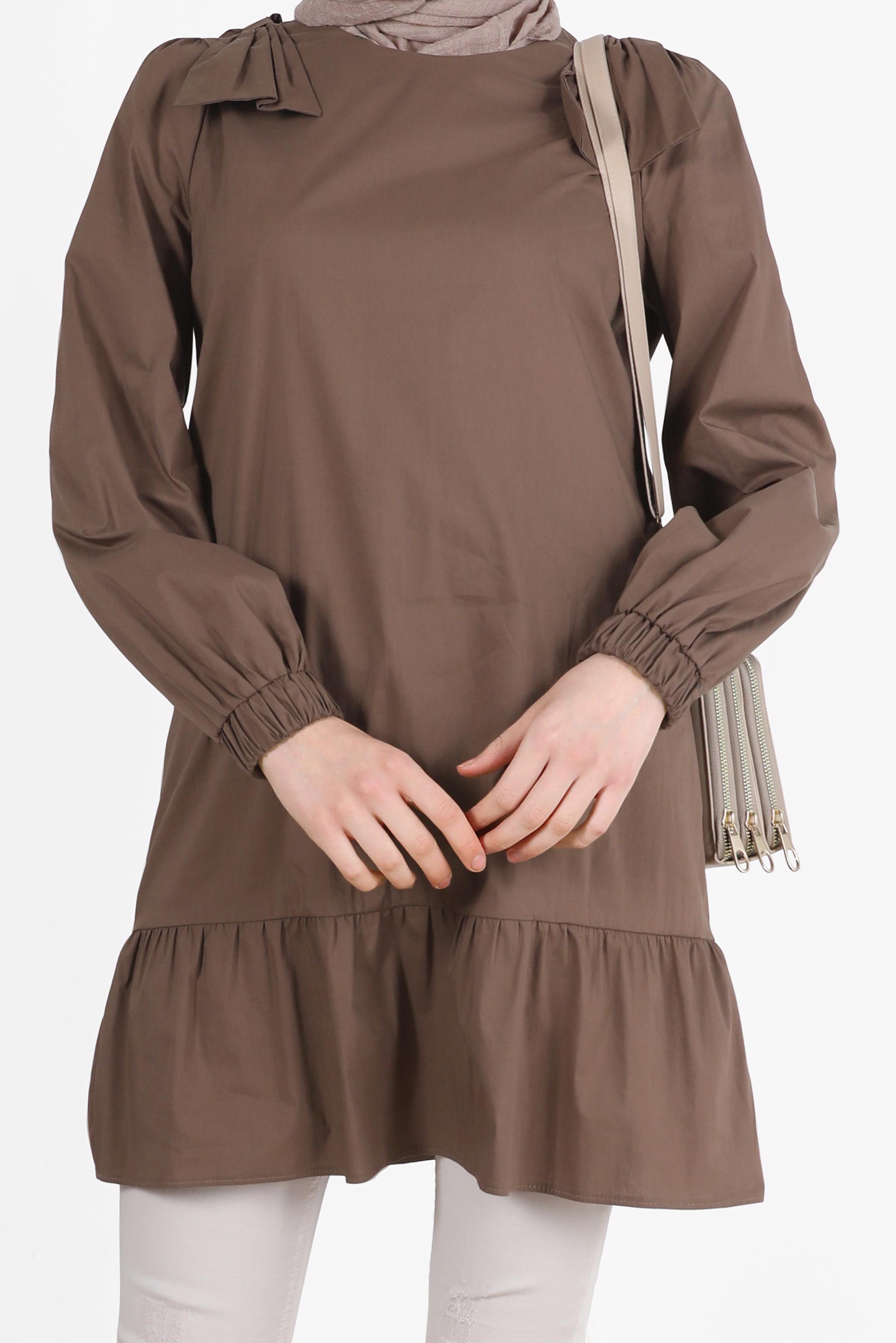 Tesettür giyim KAHVE FİYONK DETAYLI TUNİK 42663 