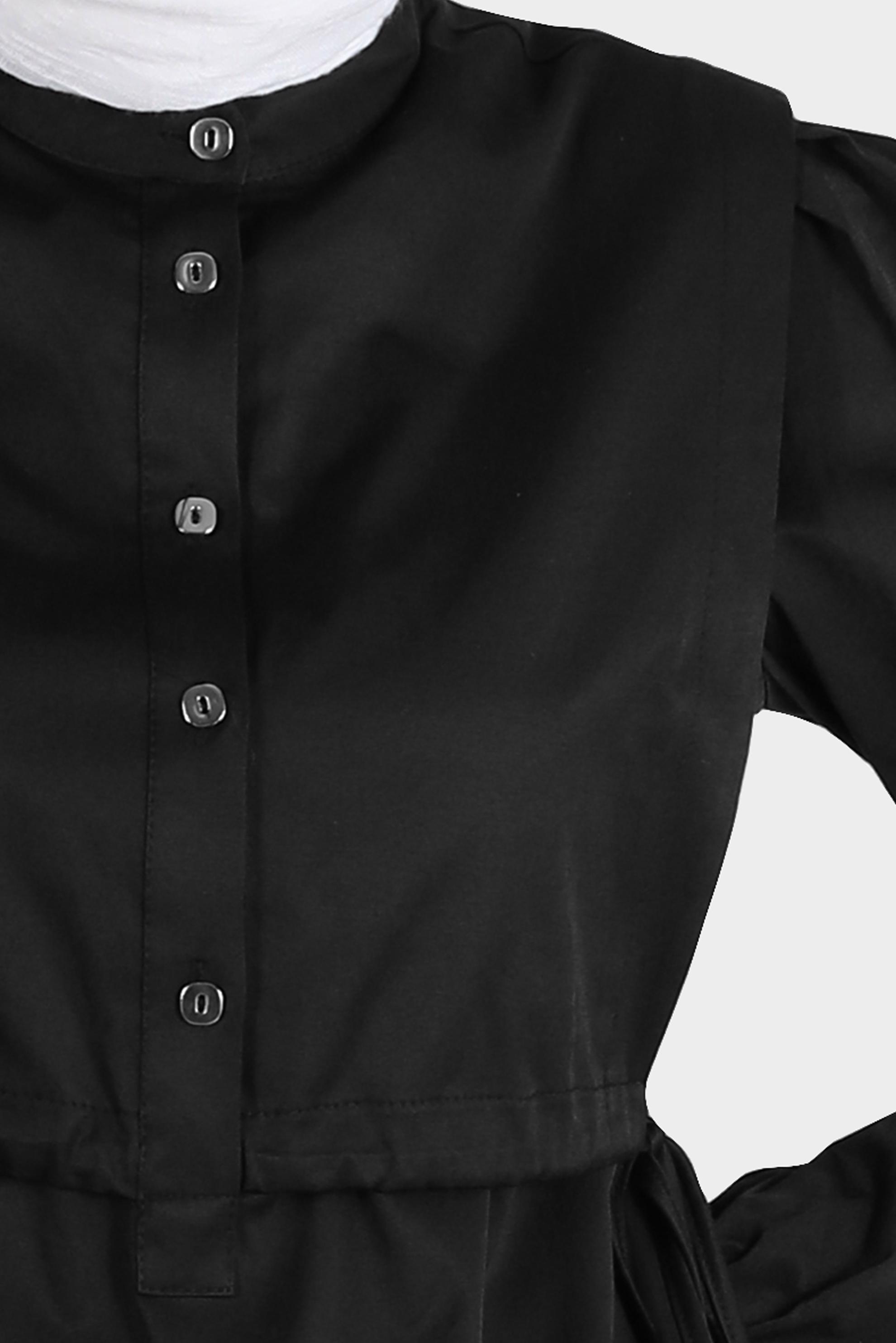 Tesettür giyim SİYAH BELİ BÜZGÜLÜ DÜĞMELİ TUNİK 42664 