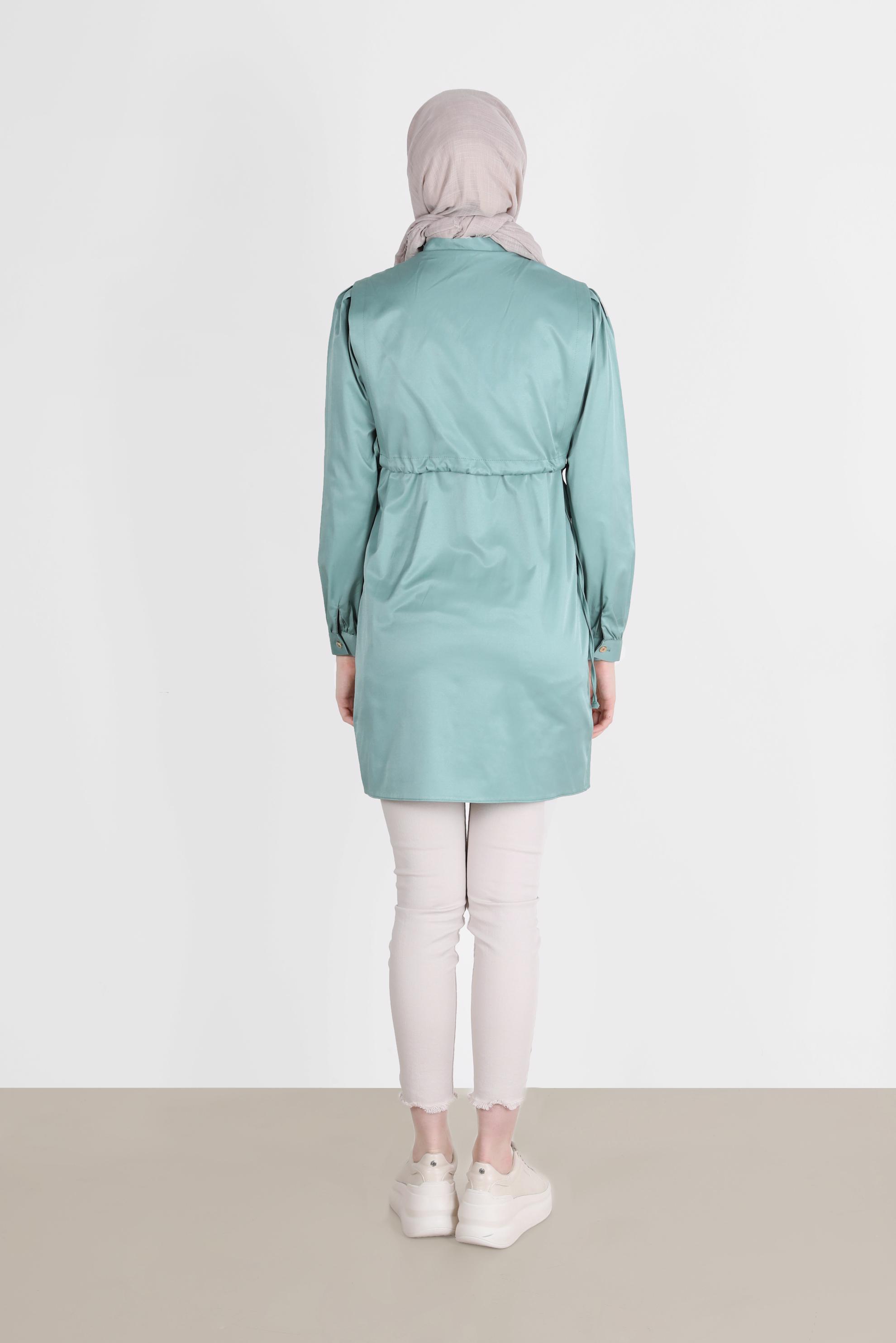 Tesettür giyim MAVİ BELİ BÜZGÜLÜ DÜĞMELİ TUNİK 42664 