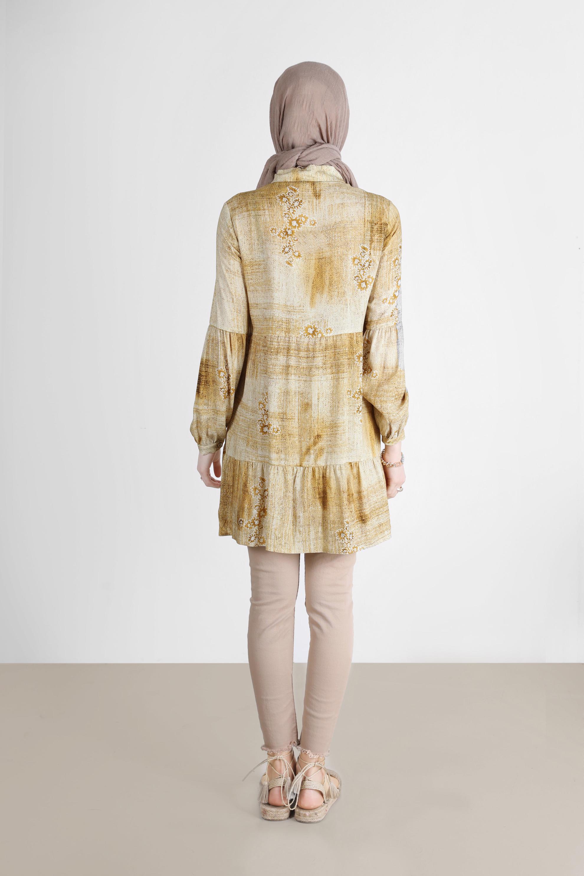 Tesettür giyim SARI BATİK DESEN ÇİÇEKLİ TUNİK 42666 