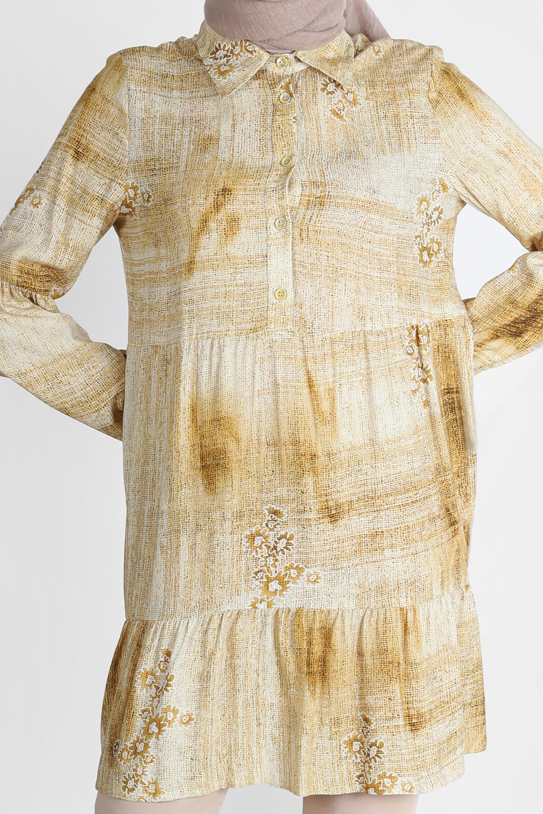 Tesettür giyim SARI BATİK DESEN ÇİÇEKLİ TUNİK 42666 