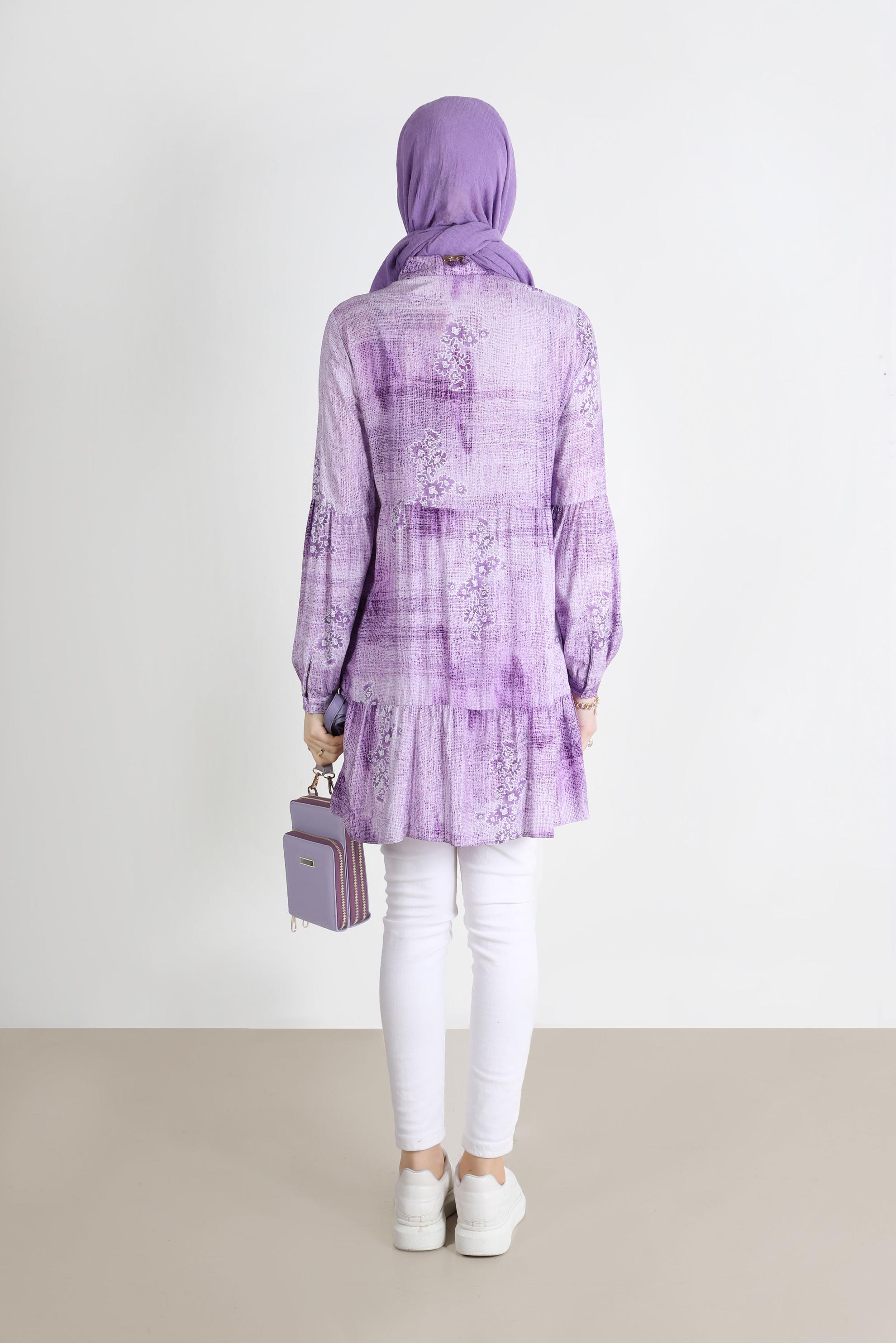 Tesettür giyim MOR BATİK DESEN ÇİÇEKLİ TUNİK 42666 