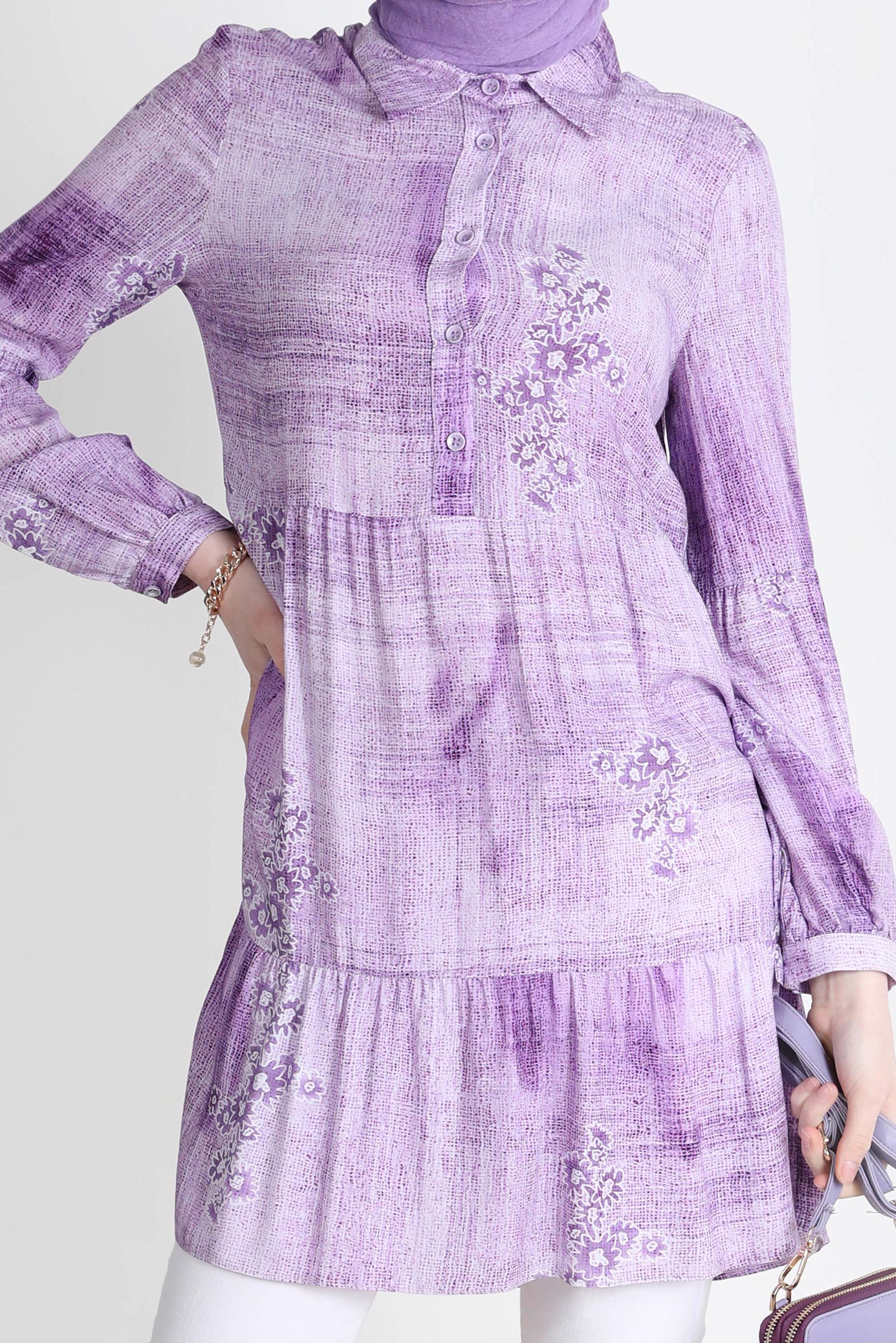 Tesettür giyim MOR BATİK DESEN ÇİÇEKLİ TUNİK 42666 