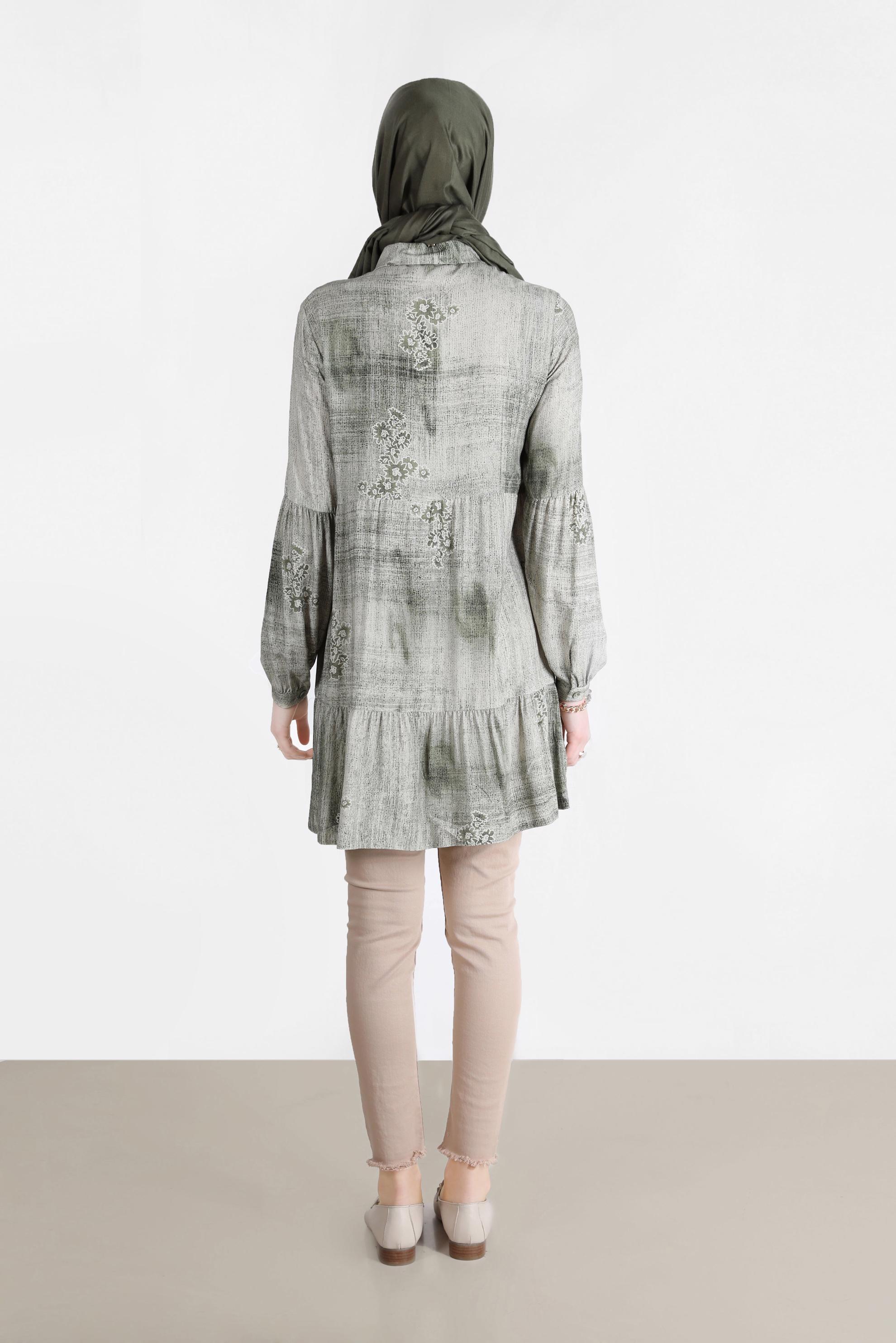 Tesettür giyim HAKİ BATİK DESEN ÇİÇEKLİ TUNİK 42666 