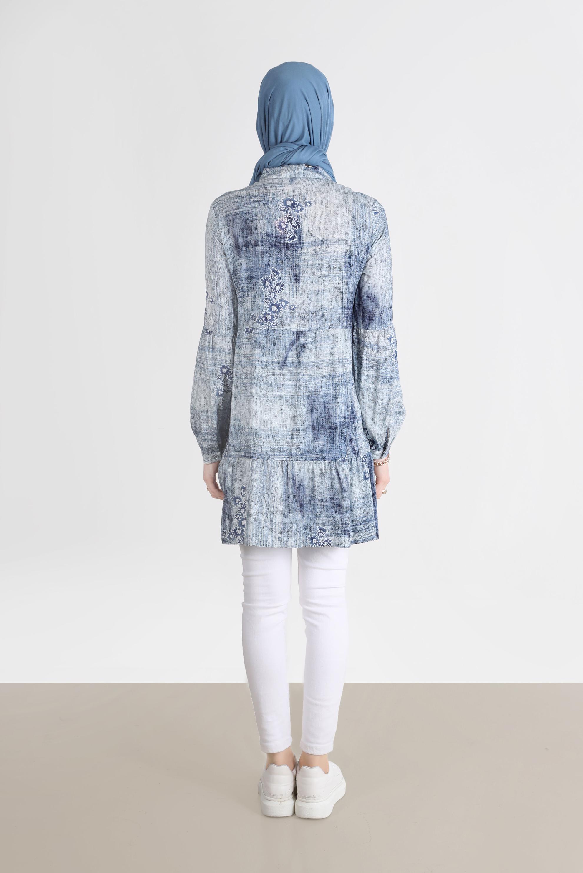 Tesettür giyim LACİVERT BATİK DESEN ÇİÇEKLİ TUNİK 42666 