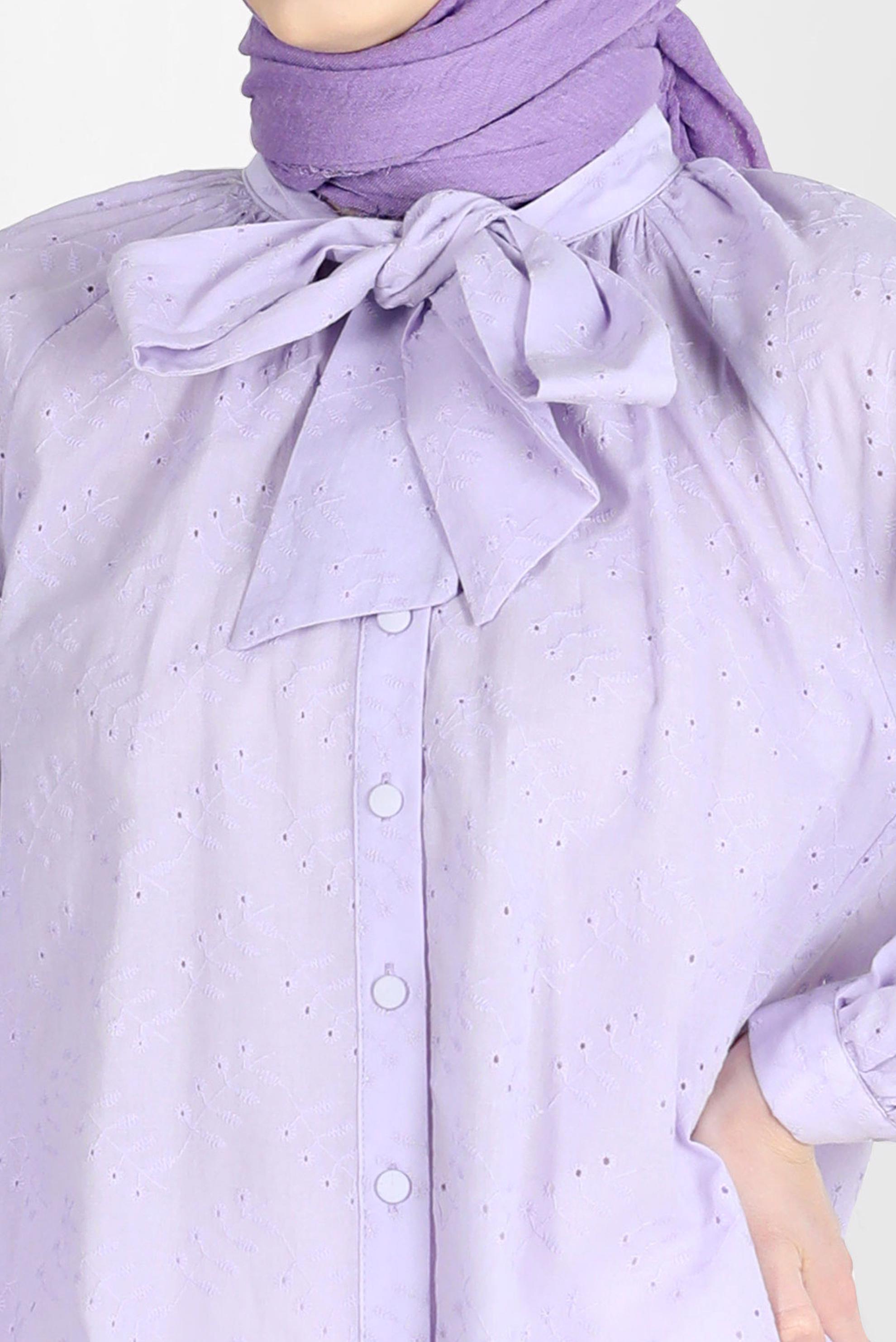 Tesettür giyim MOR BAĞLAMA DETAYLI DÜĞMELİ FİSTOLU PAMUKLU TUNİK 42682