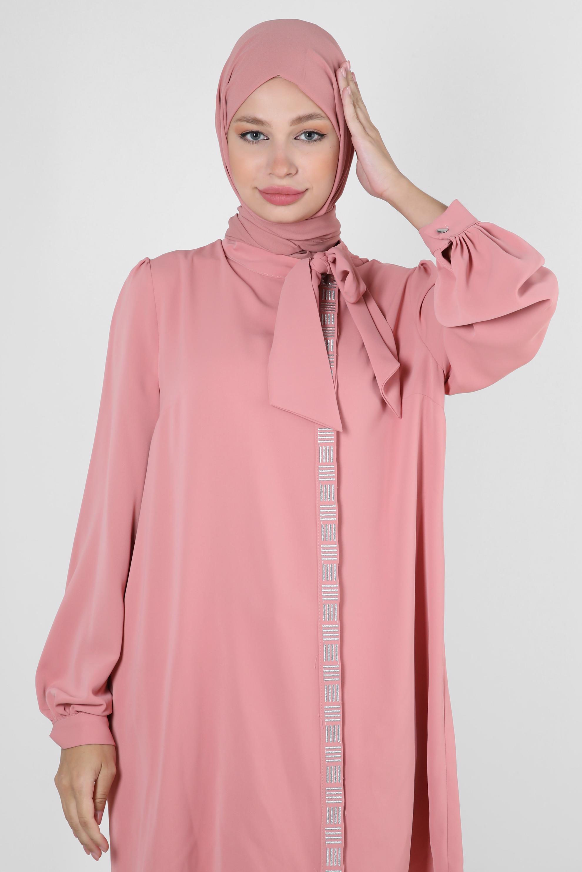 Tesettür giyim PUDRA BAĞLAMA DETAYLI NAKIŞLI TUNİK 42691