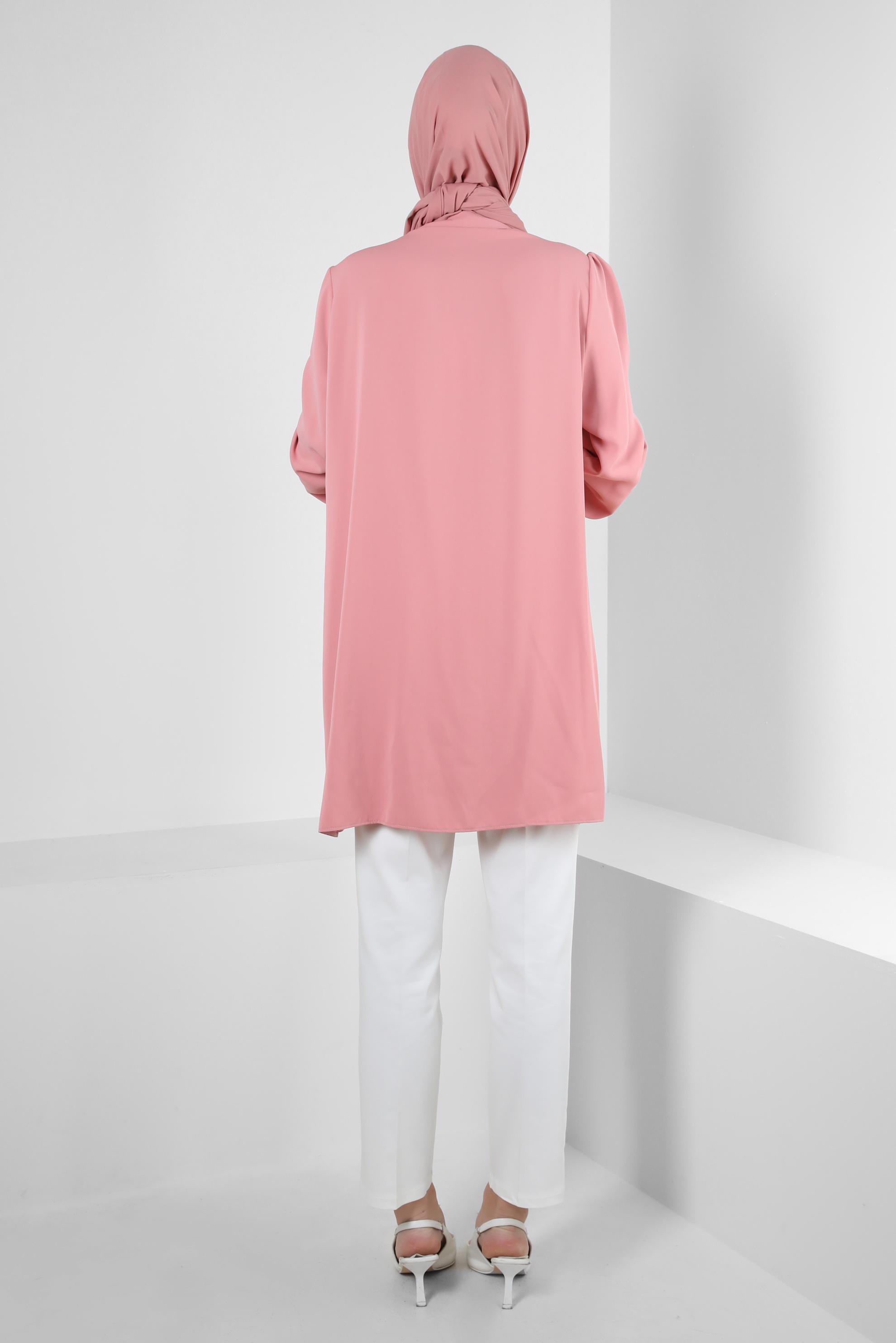 Tesettür giyim PUDRA BAĞLAMA DETAYLI NAKIŞLI TUNİK 42691