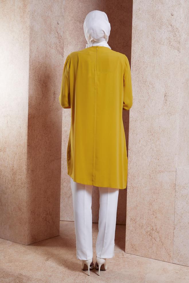 Vêtements hijab JAUNE TUNIQUE MODESTE DÉTAILLÉE GEM 42701 - ALVİNA