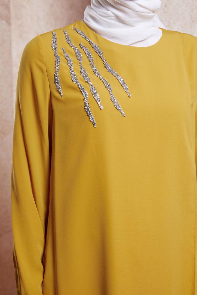 Vêtements hijab JAUNE TUNIQUE MODESTE DÉTAILLÉE GEM 42701 - ALVİNA