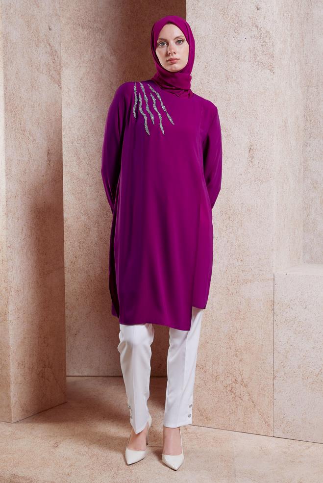 Vêtements hijab FUCHSIA TUNIQUE MODESTE DÉTAILLÉE GEM 42701 - ALVİNA