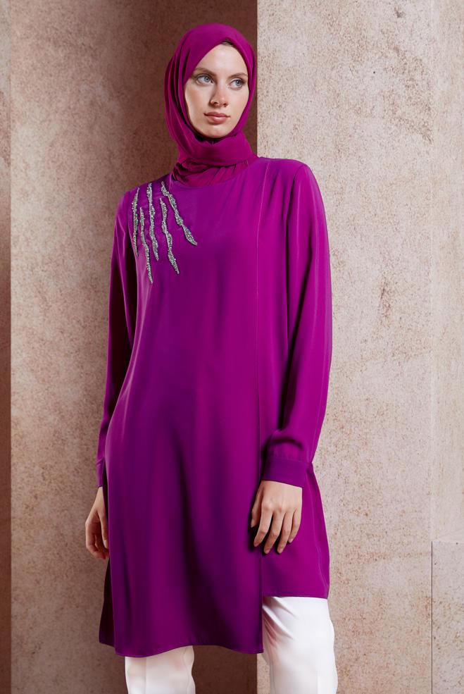Vêtements hijab FUCHSIA TUNIQUE MODESTE DÉTAILLÉE GEM 42701 - ALVİNA