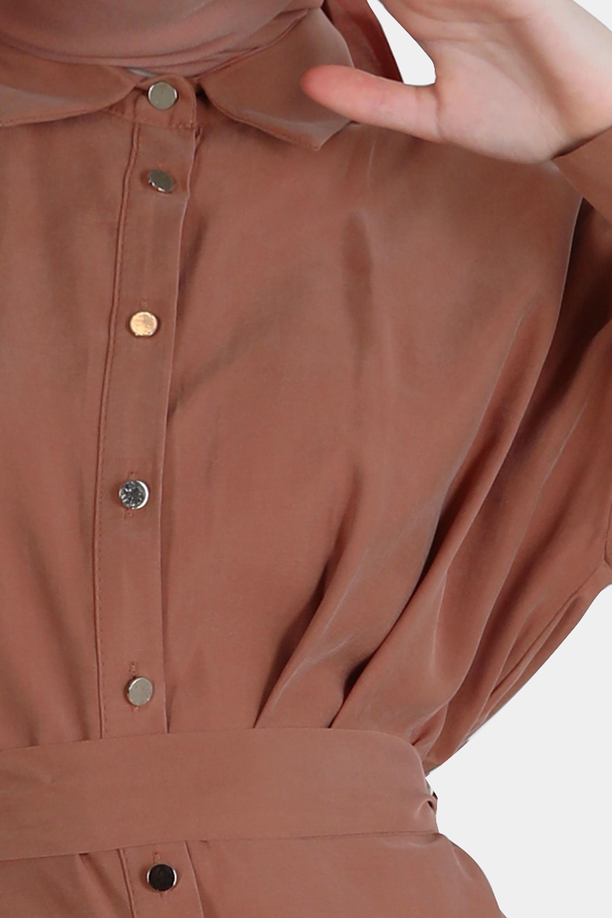 Tesettür giyim TURUNCU PİLE DETAYLI KUŞAKLI TUNİK 42702 