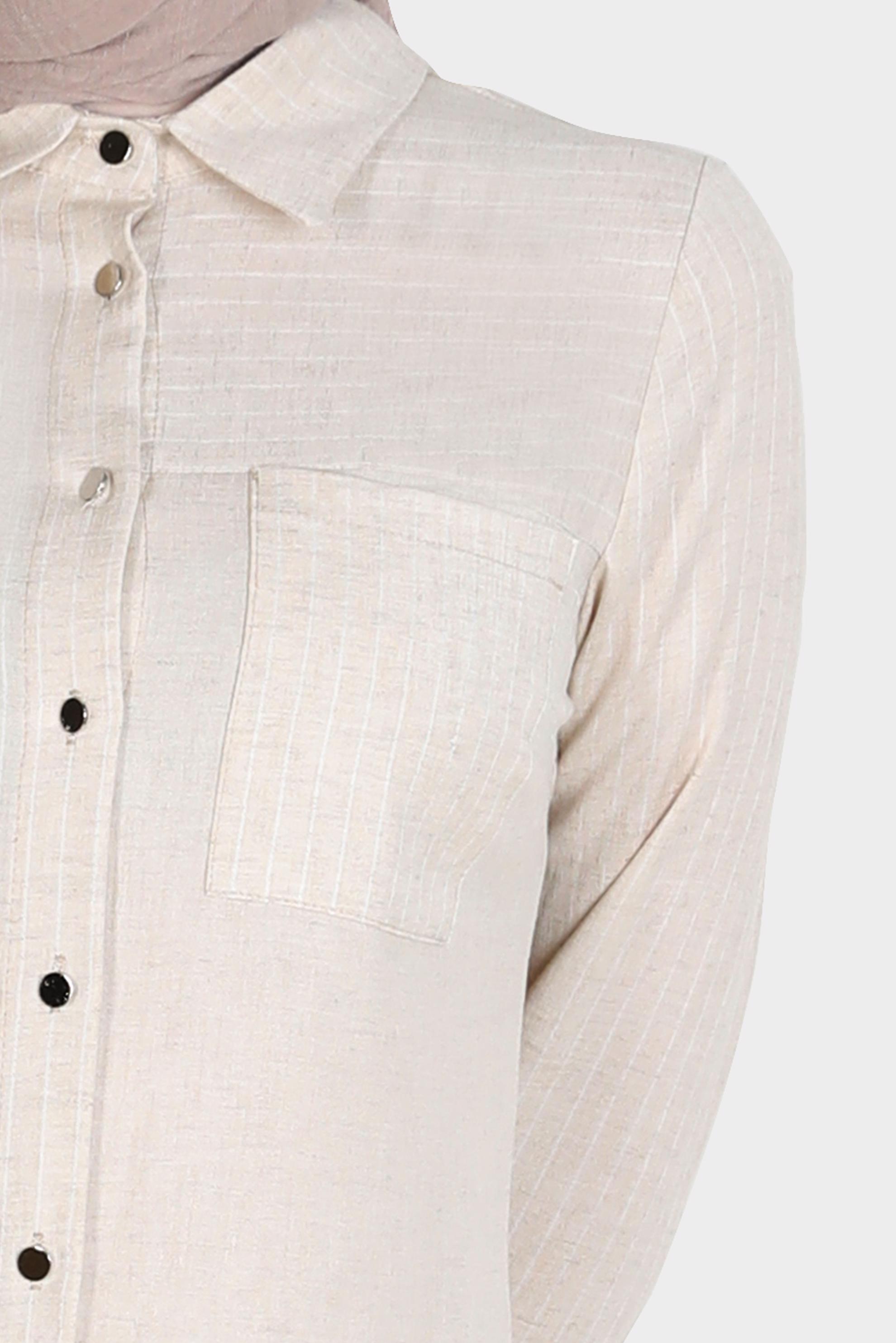 Tesettür giyim BEJ ÇİZGİLİ DÜĞMELİ TUNİK 42703 