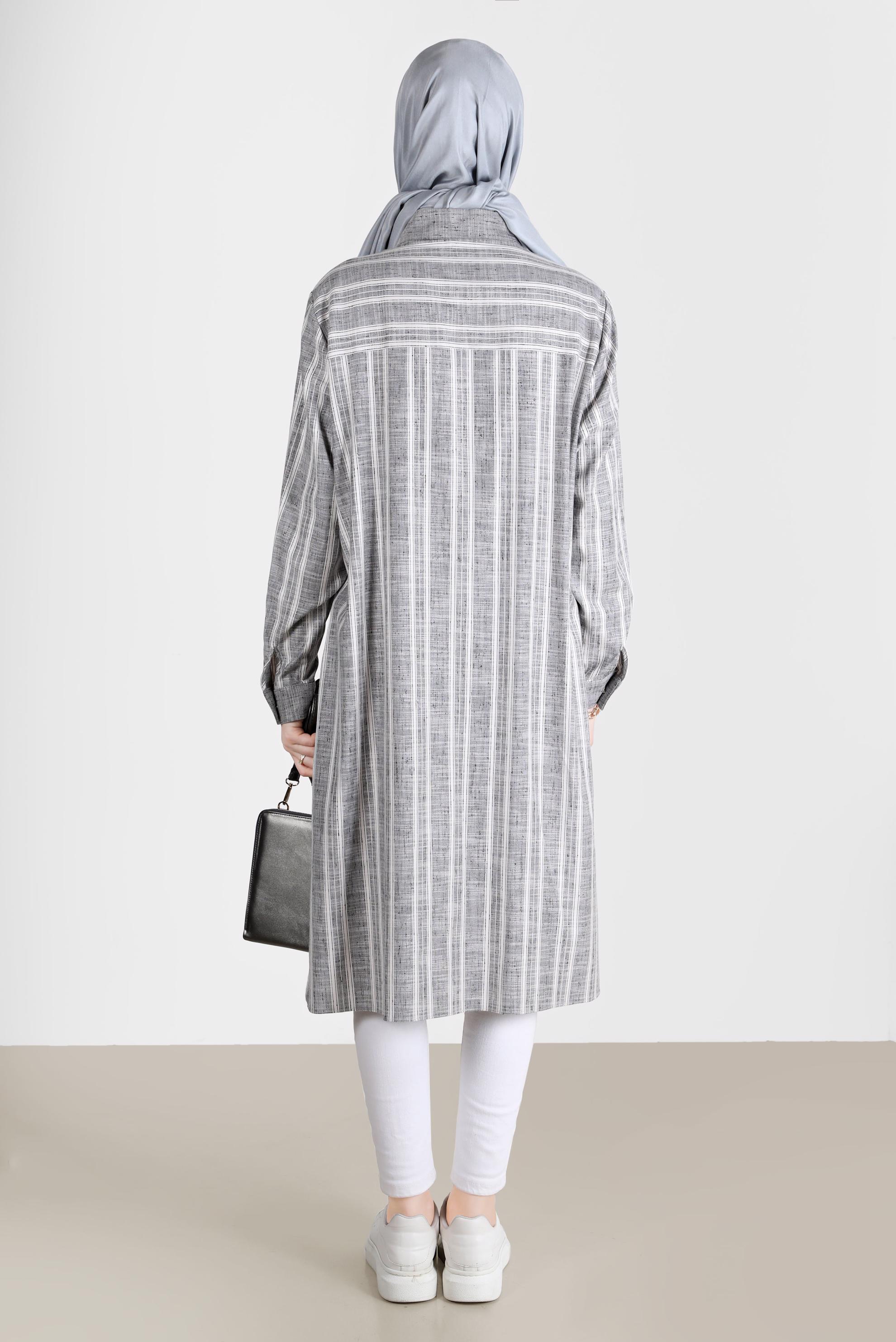 Tesettür giyim SİYAH ÇİZGİLİ CEPLİ TUNİK 42704 