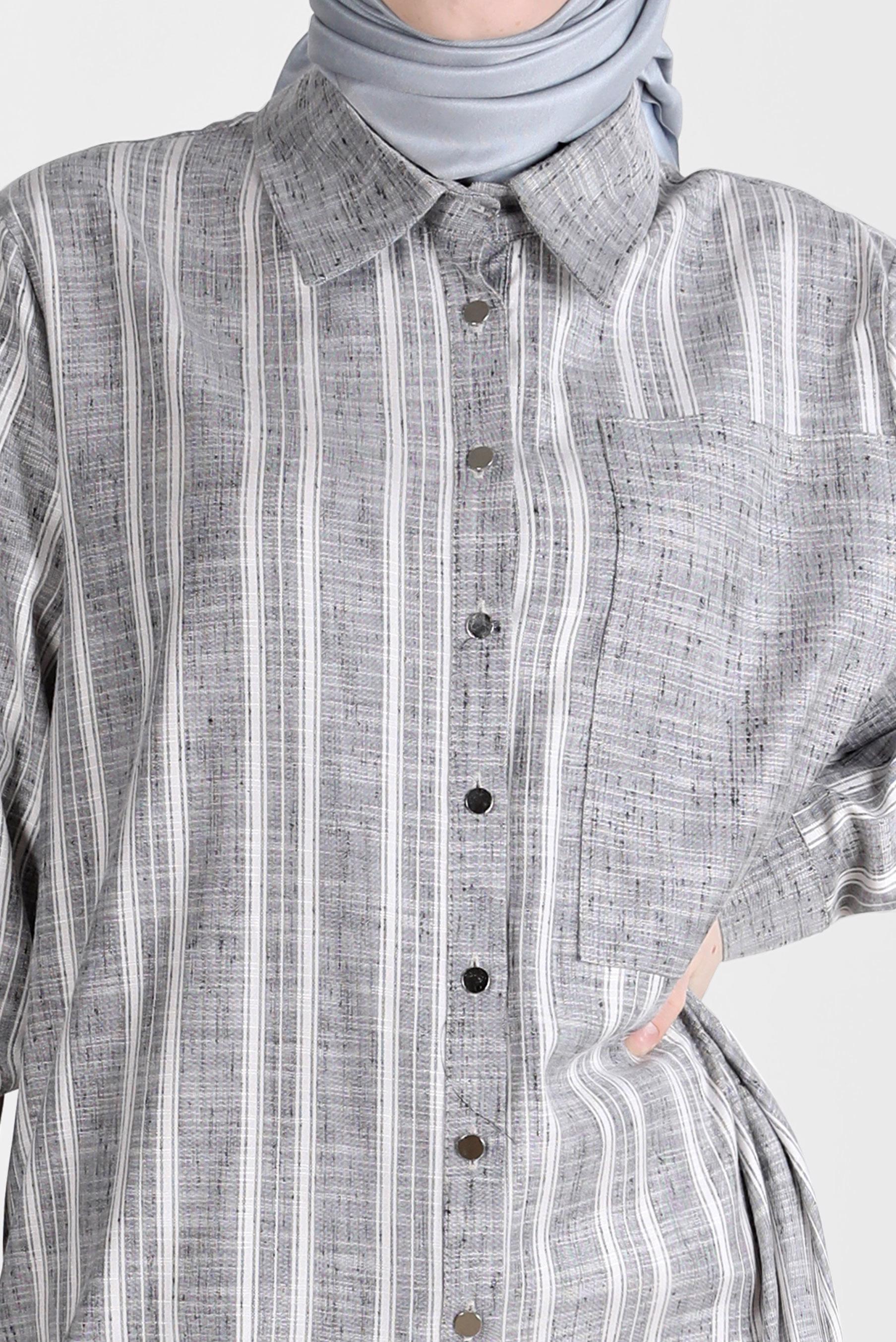 Tesettür giyim SİYAH ÇİZGİLİ CEPLİ TUNİK 42704 