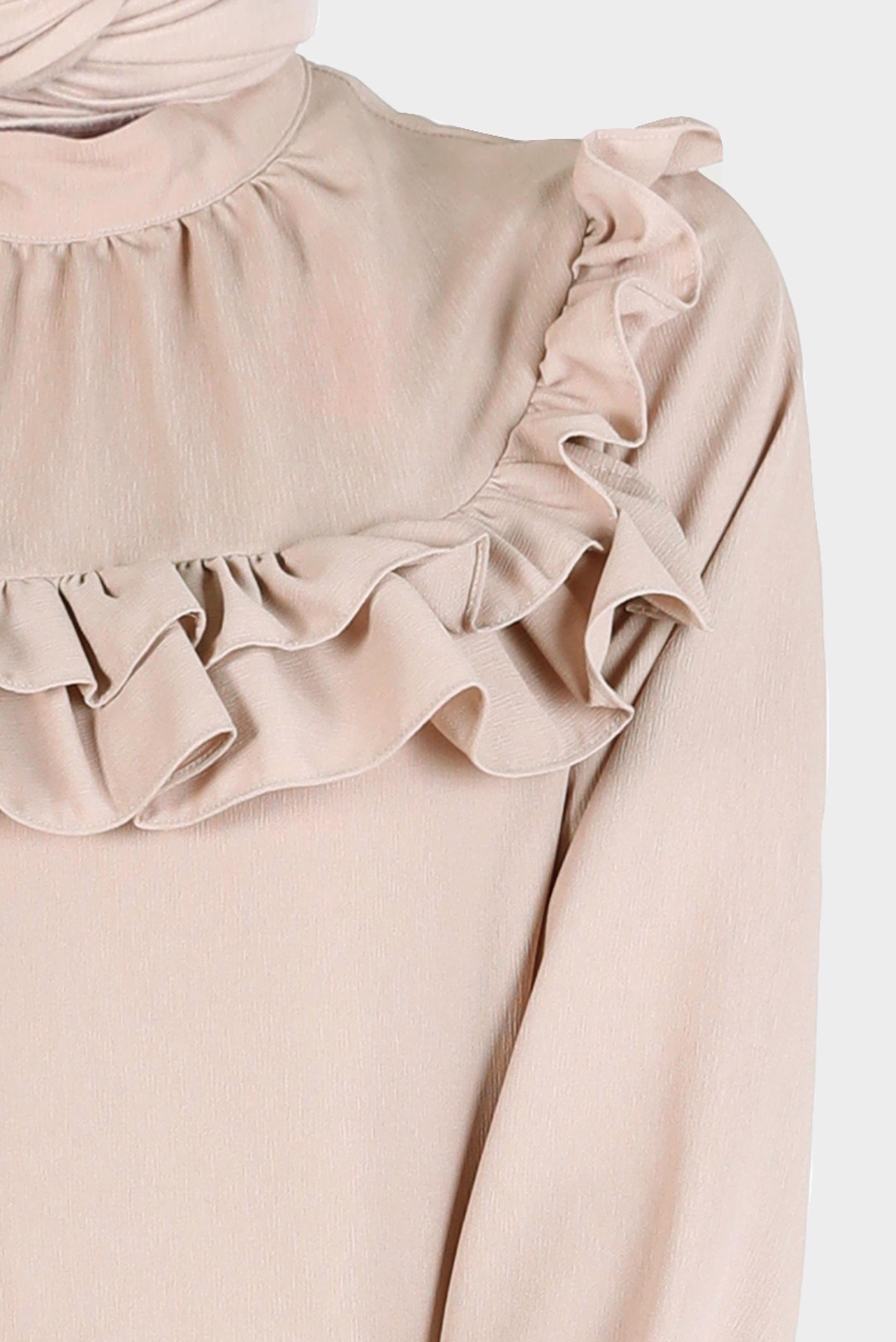 Tesettür giyim BEJ MANŞETLERİ BAĞLAMALI FIRFIRLI TUNİK 42718 