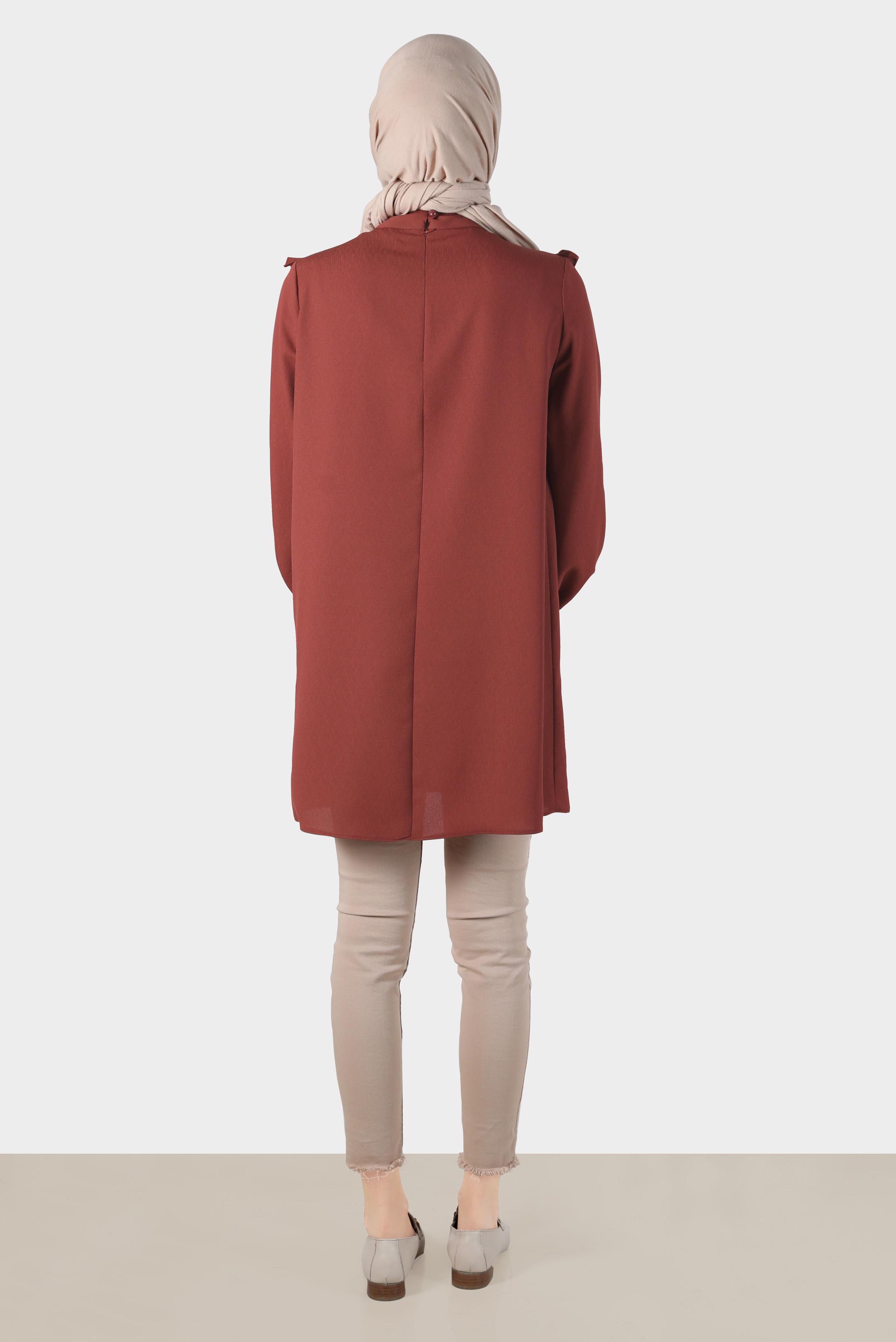 Tesettür giyim TURUNCU MANŞETLERİ BAĞLAMALI FIRFIRLI TUNİK 42718 