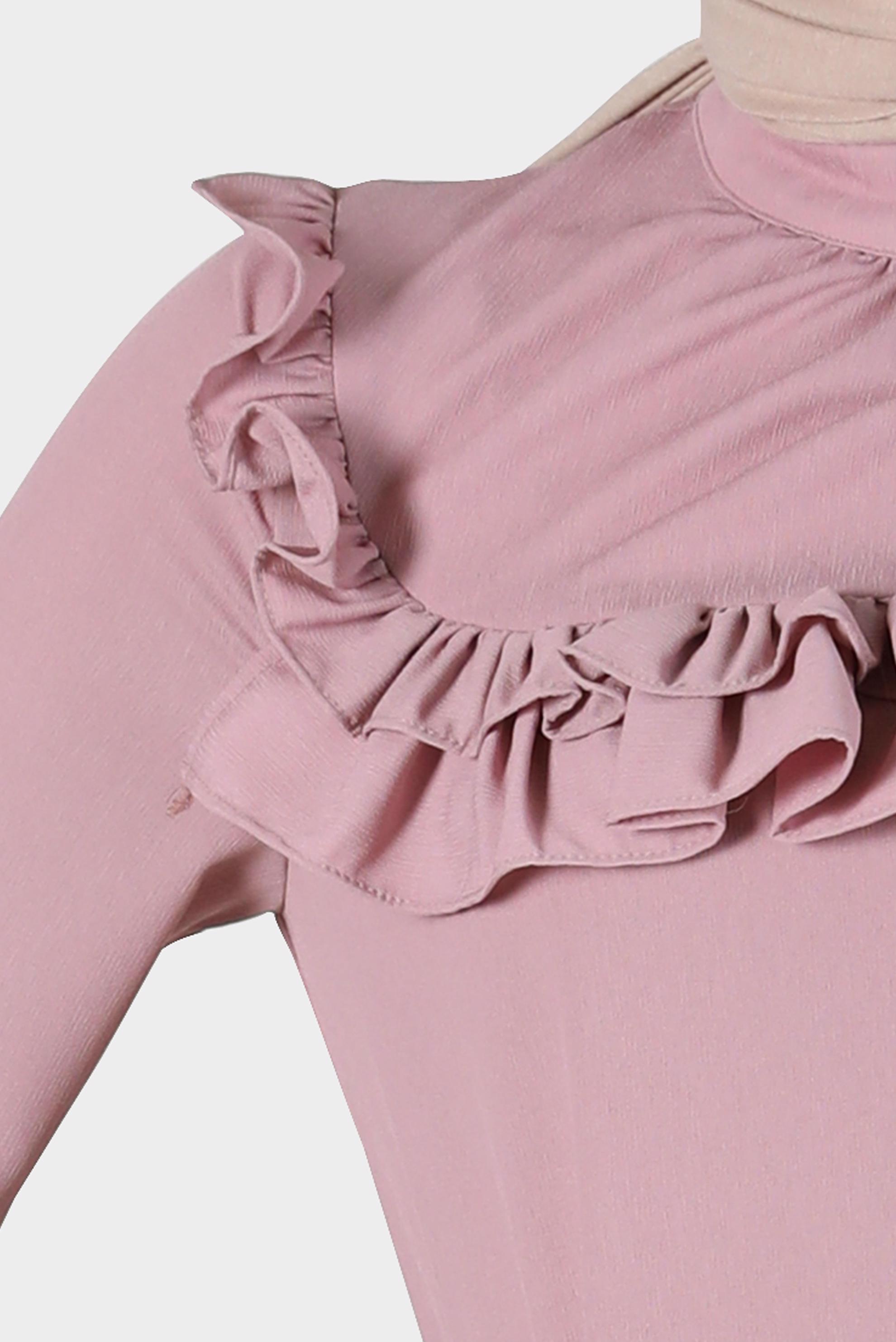 Tesettür giyim PUDRA MANŞETLERİ BAĞLAMALI FIRFIRLI TUNİK 42718 