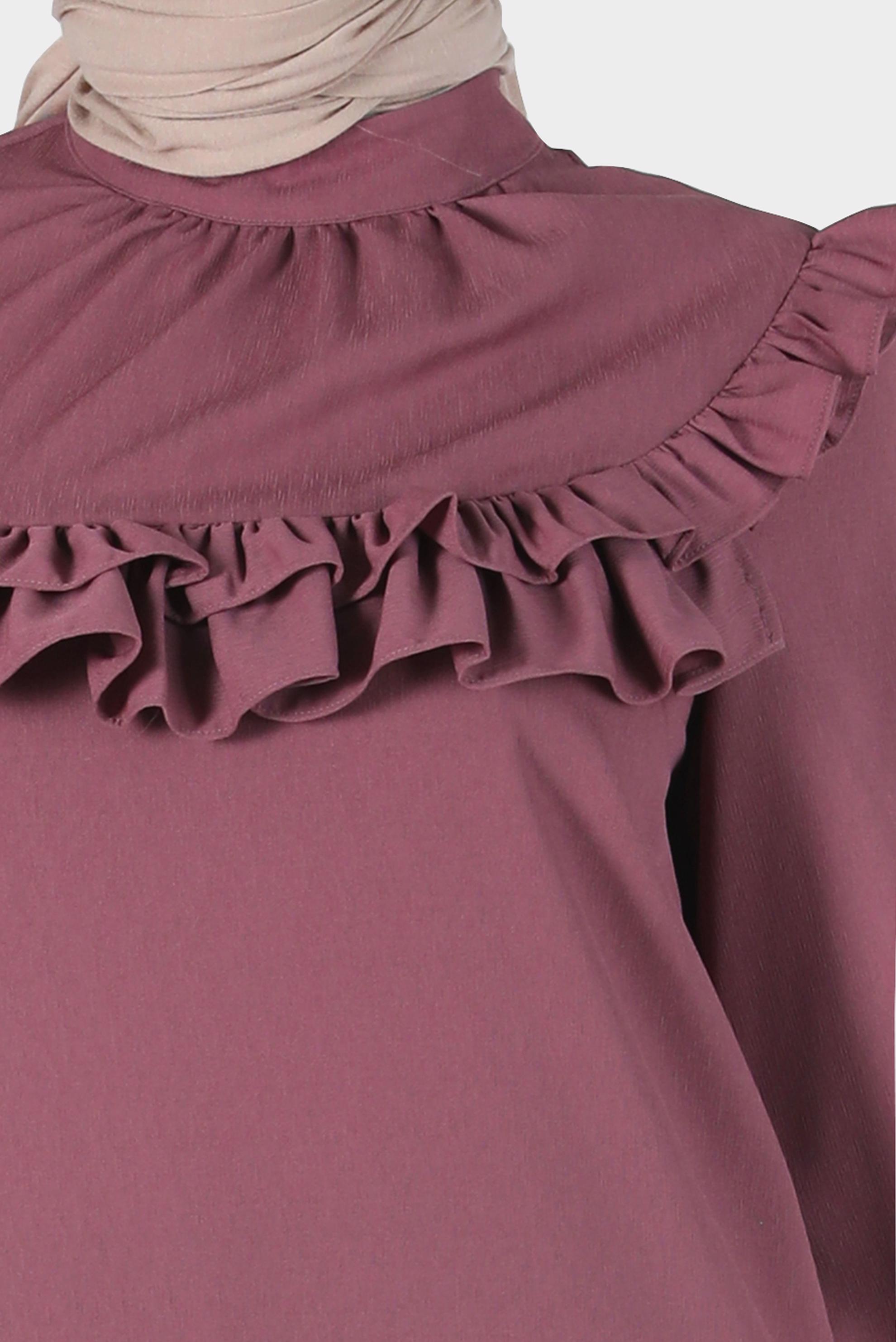 Tesettür giyim PEMBE MANŞETLERİ BAĞLAMALI FIRFIRLI TUNİK 42718 