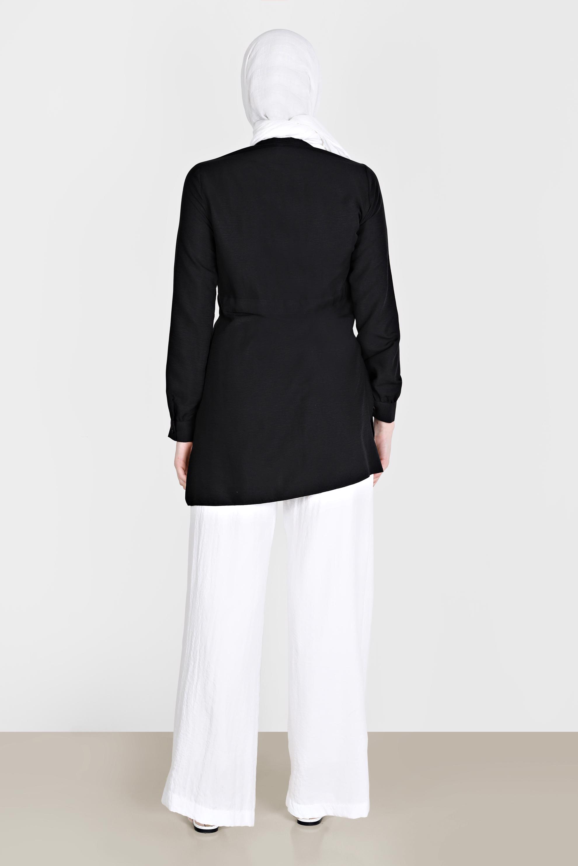 Tesettür giyim SİYAH BELİ BÜZGÜLÜ TUNİK 42734