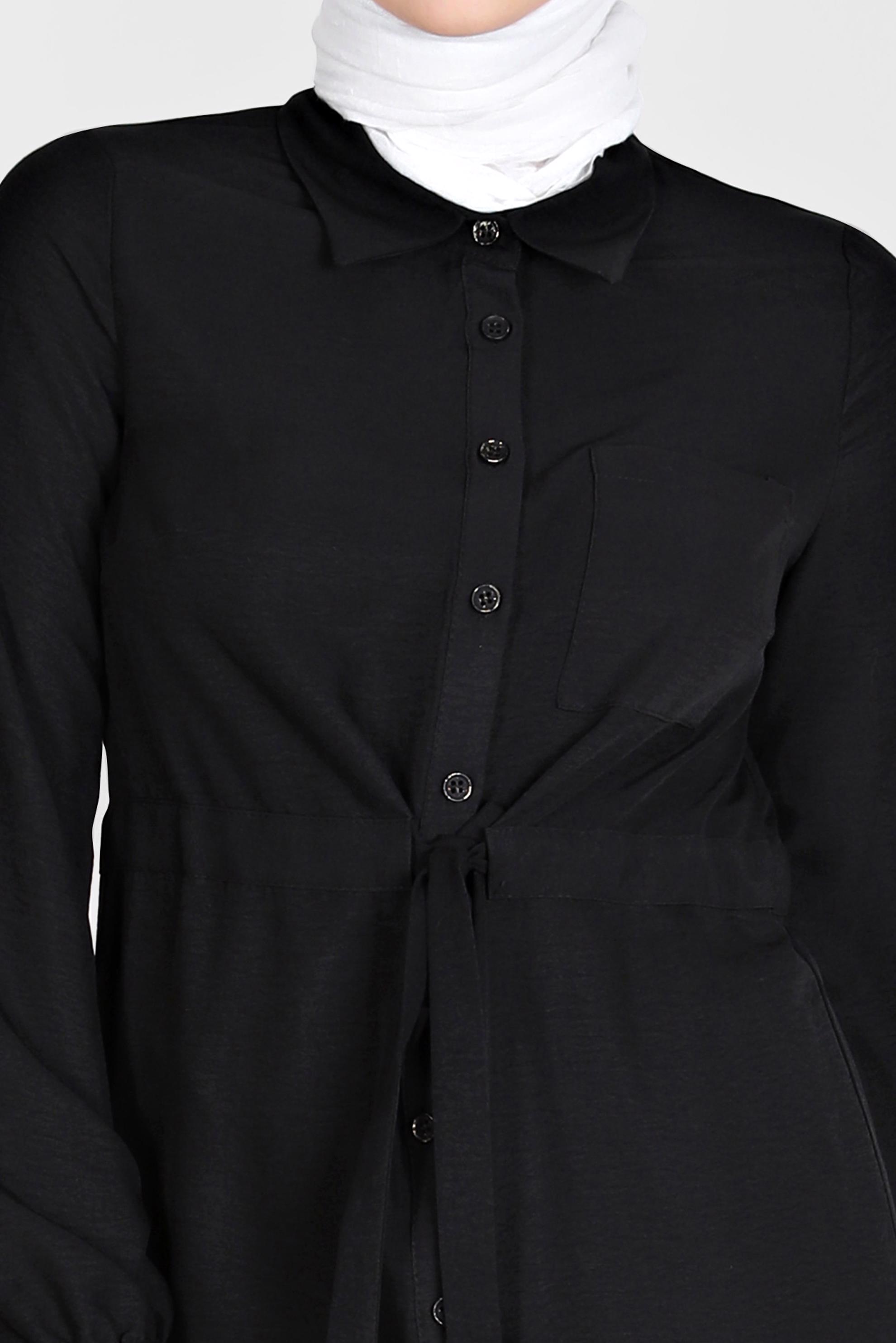 Tesettür giyim SİYAH BELİ BÜZGÜLÜ TUNİK 42734