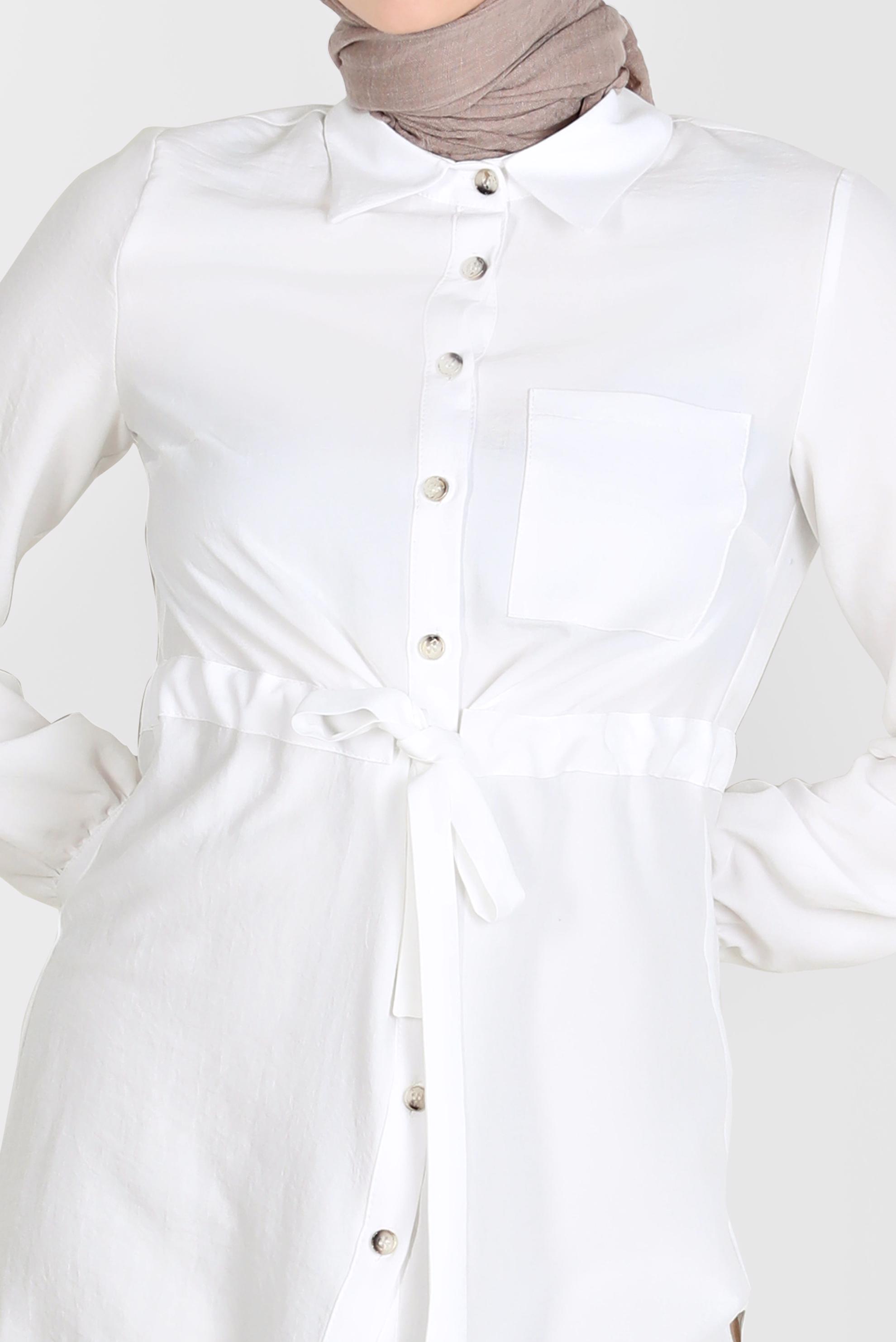 Tesettür giyim BEYAZ BELİ BÜZGÜLÜ TUNİK 42734