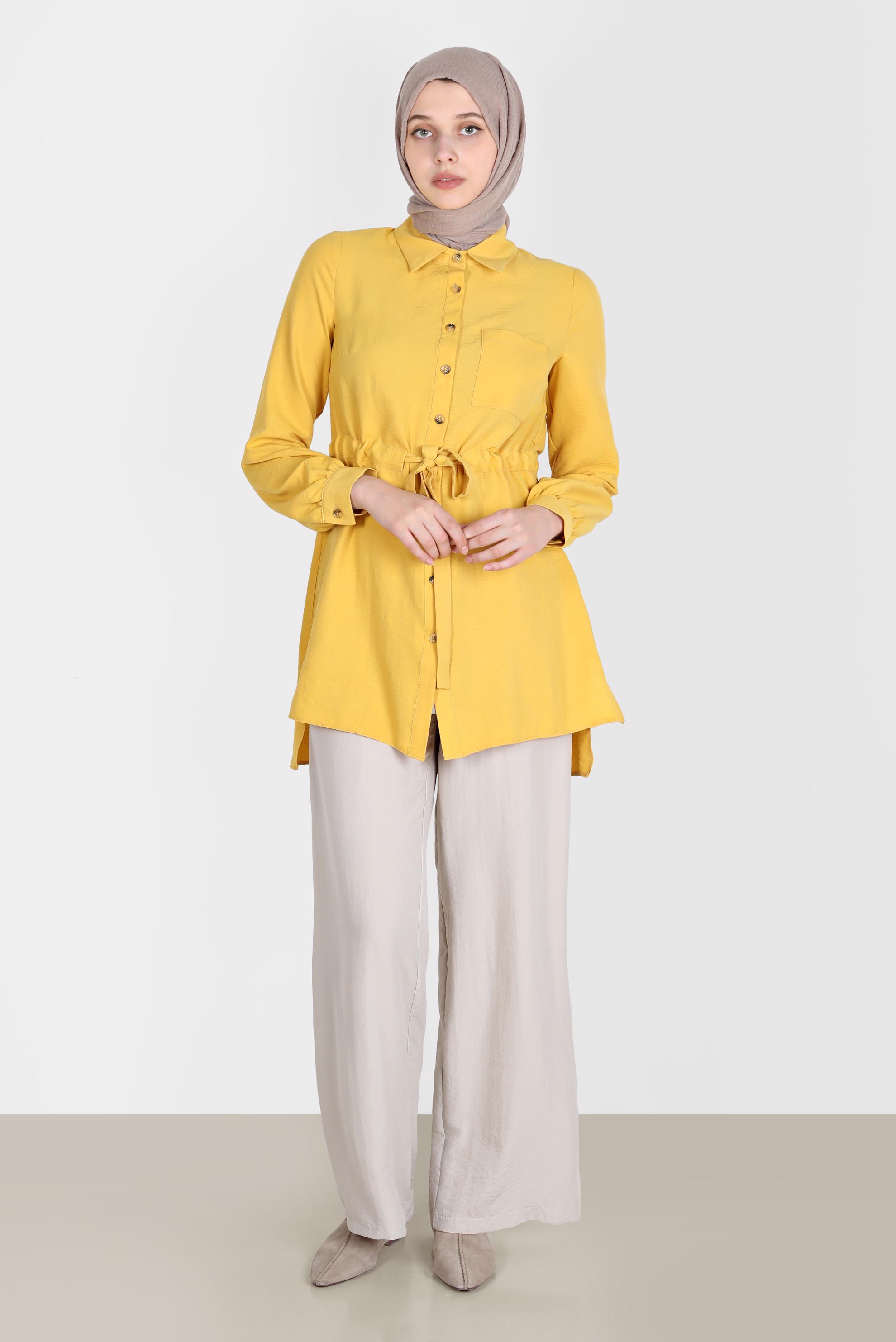 Tesettür giyim SARI BELİ BÜZGÜLÜ TUNİK 42734