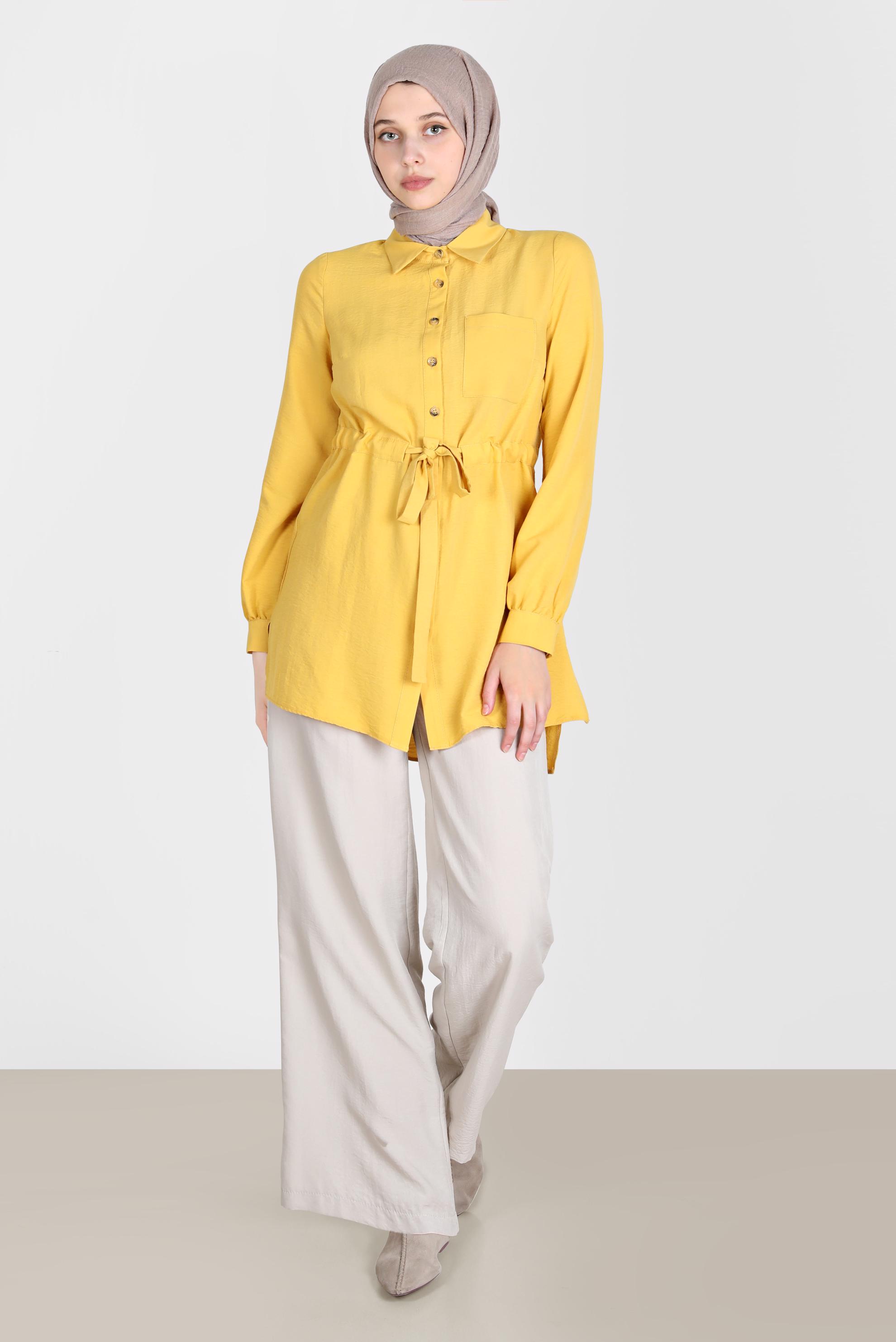 Tesettür giyim SARI BELİ BÜZGÜLÜ TUNİK 42734