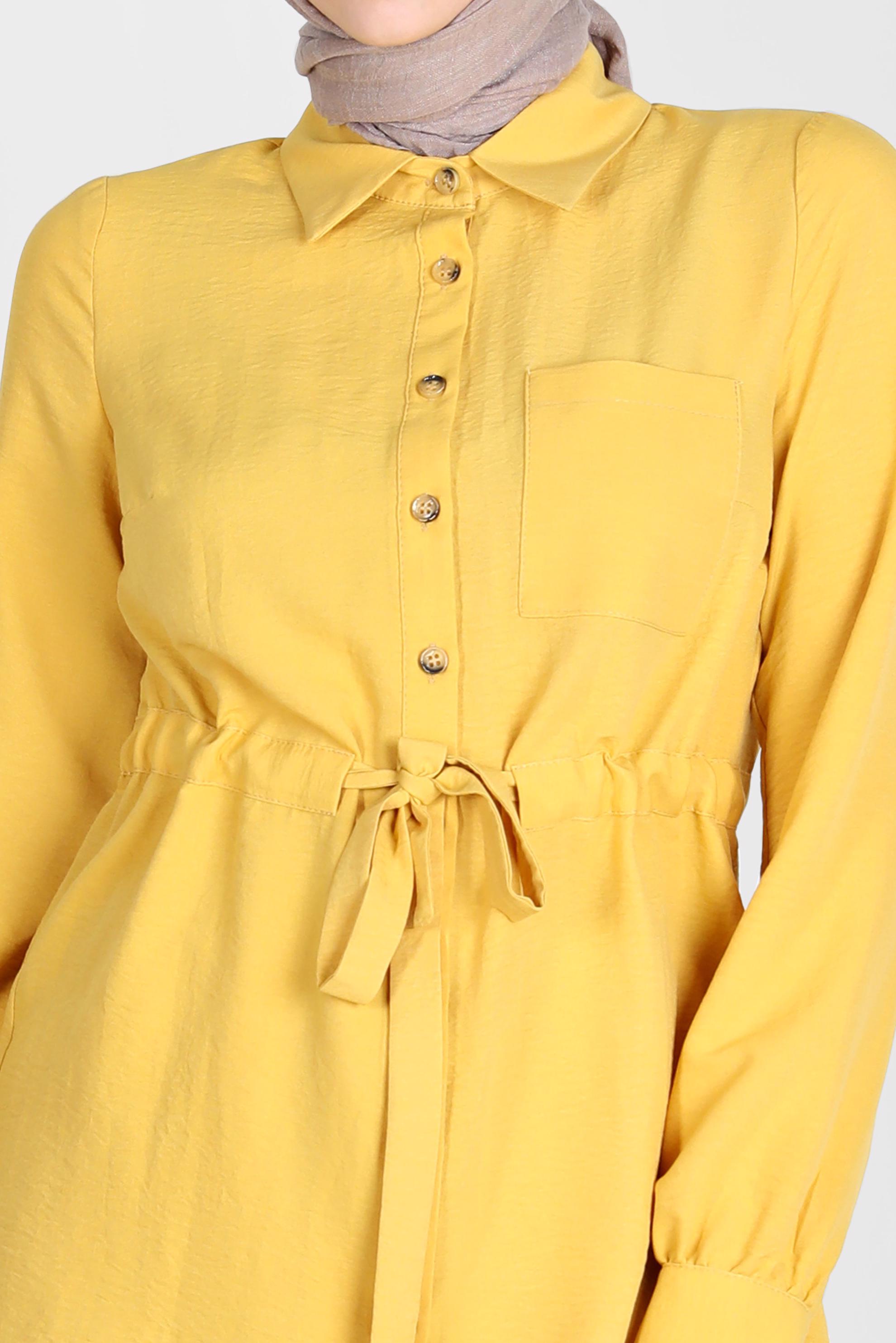 Tesettür giyim SARI BELİ BÜZGÜLÜ TUNİK 42734