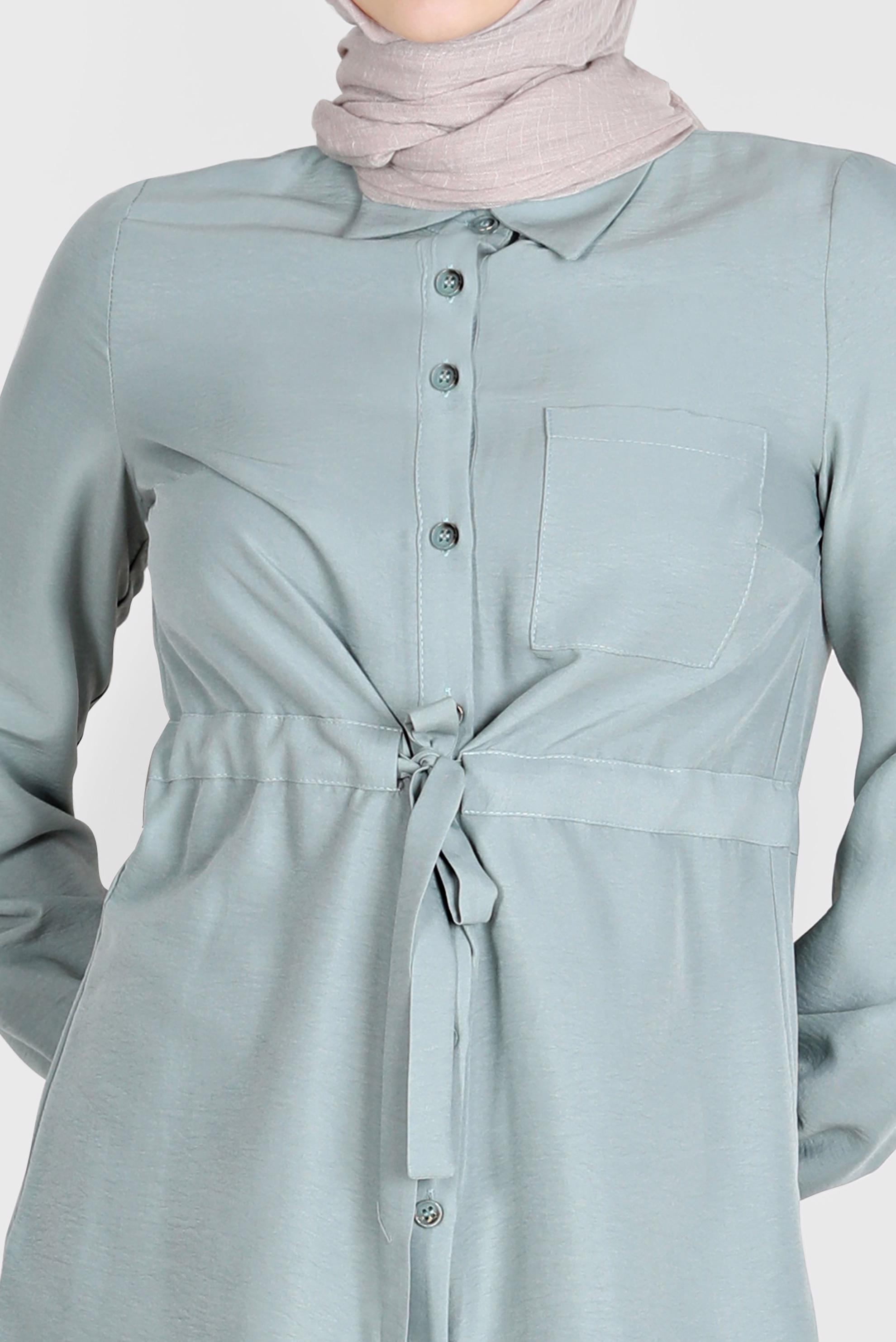 Tesettür giyim MAVİ BELİ BÜZGÜLÜ TUNİK 42734