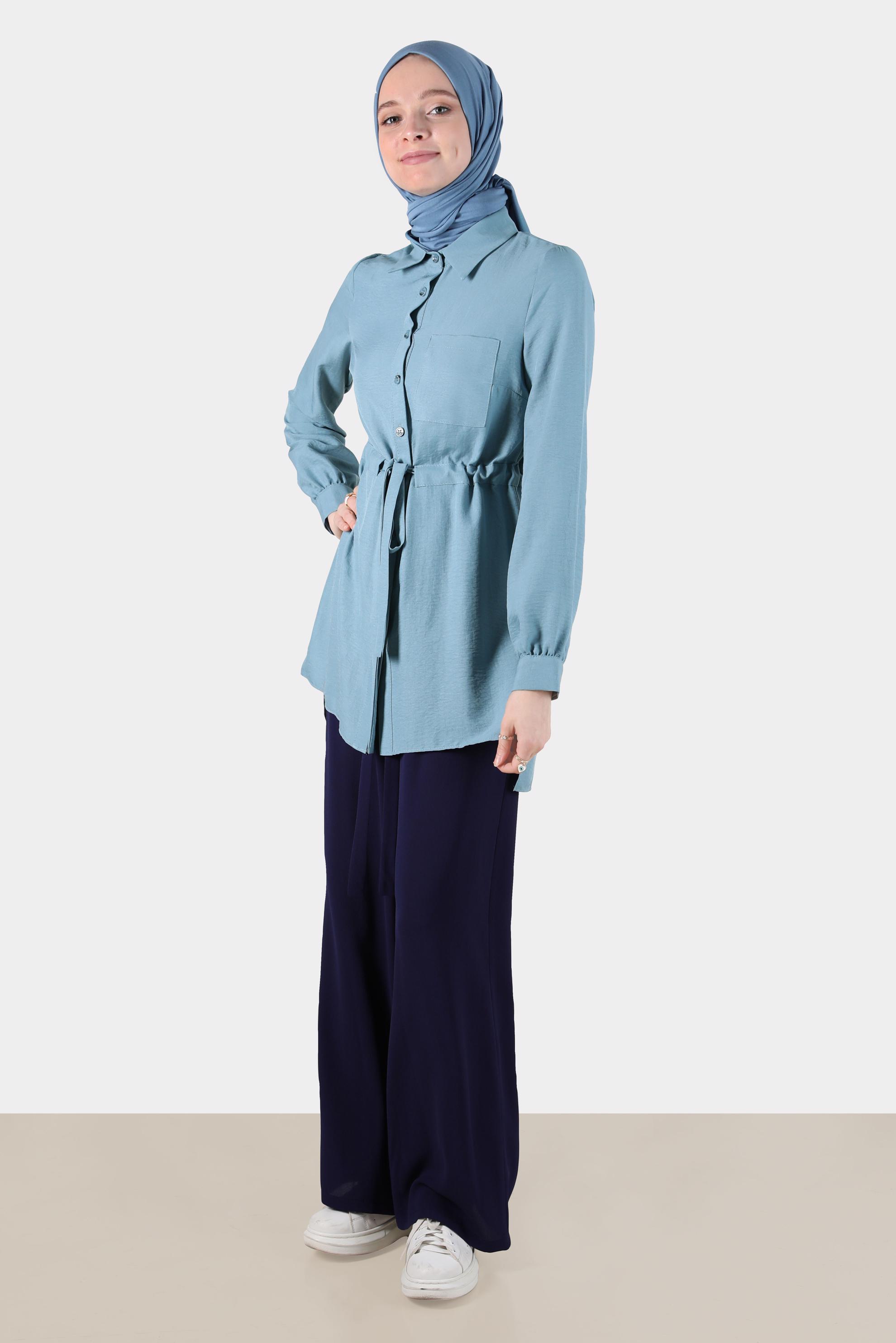 Hijab clothing BLUE SMOCKING WAIST TUNIC 42734