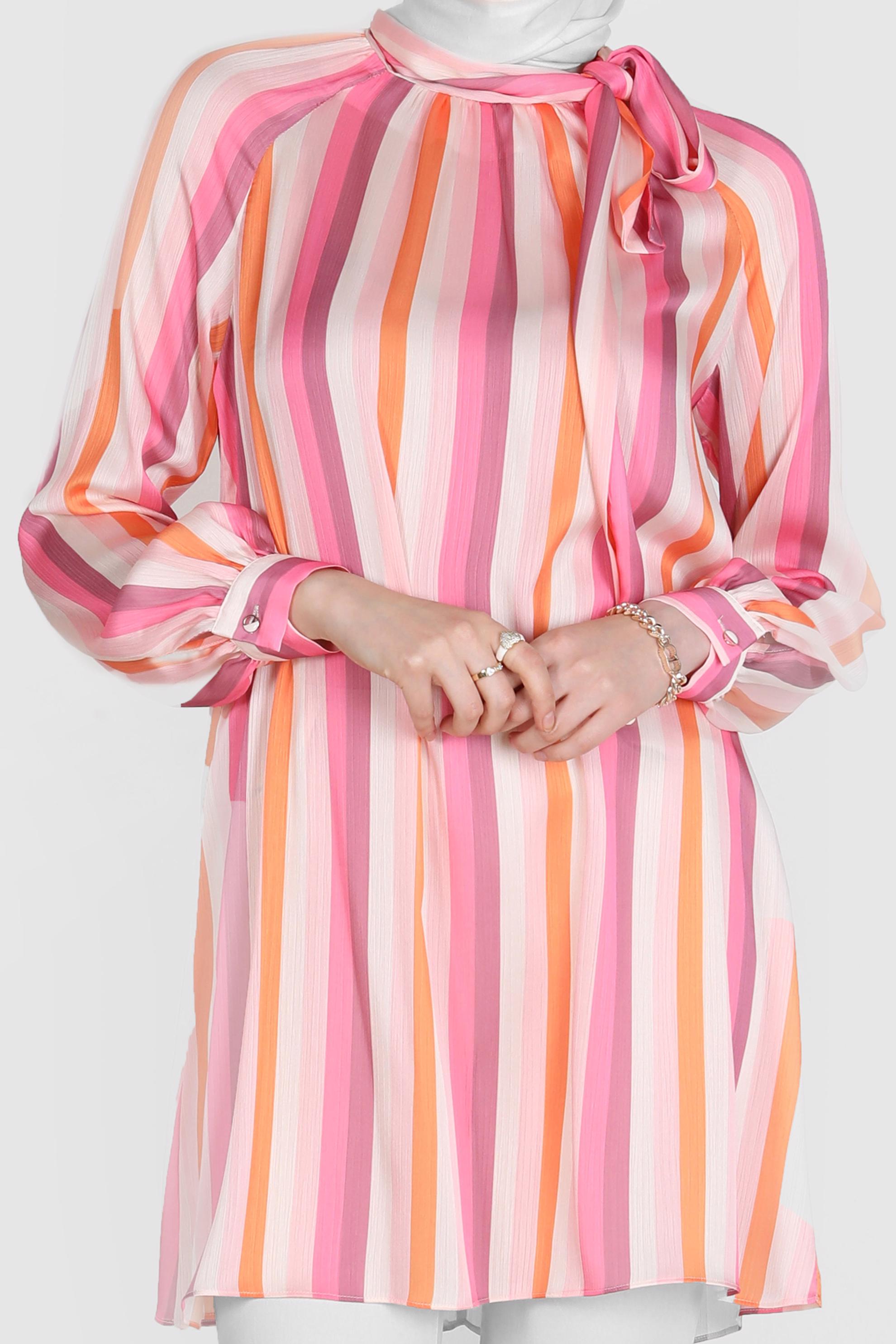 Tesettür giyim FUŞYA RENKLİ ŞERİTLİ TUNİK 42736 