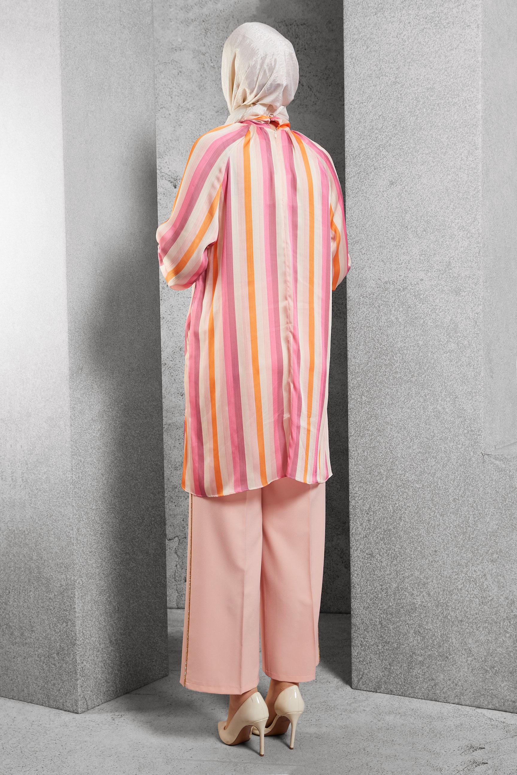 Tesettür giyim FUŞYA ÇİZGİLİ TUNİK 42736-2