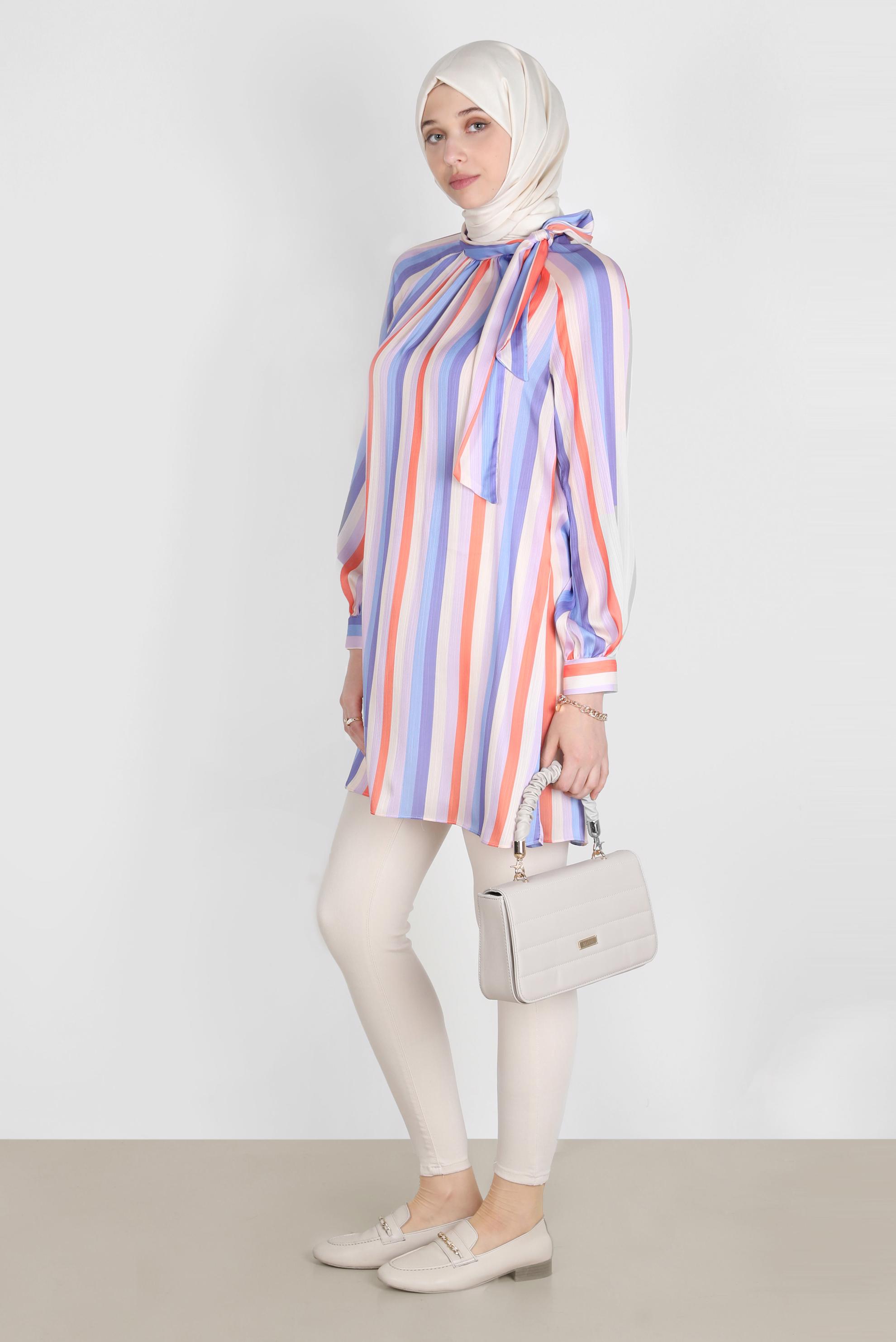 Tesettür giyim LACİVERT RENKLİ ŞERİTLİ TUNİK 42736 