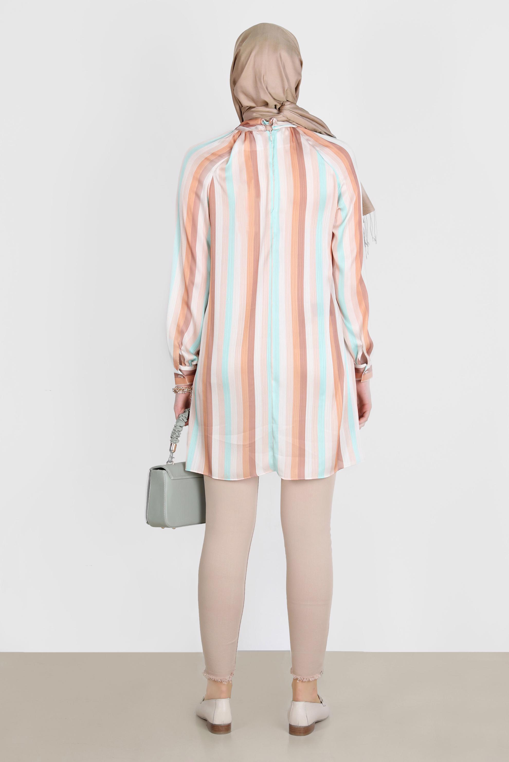 Tesettür giyim MAVİ RENKLİ ŞERİTLİ TUNİK 42736 