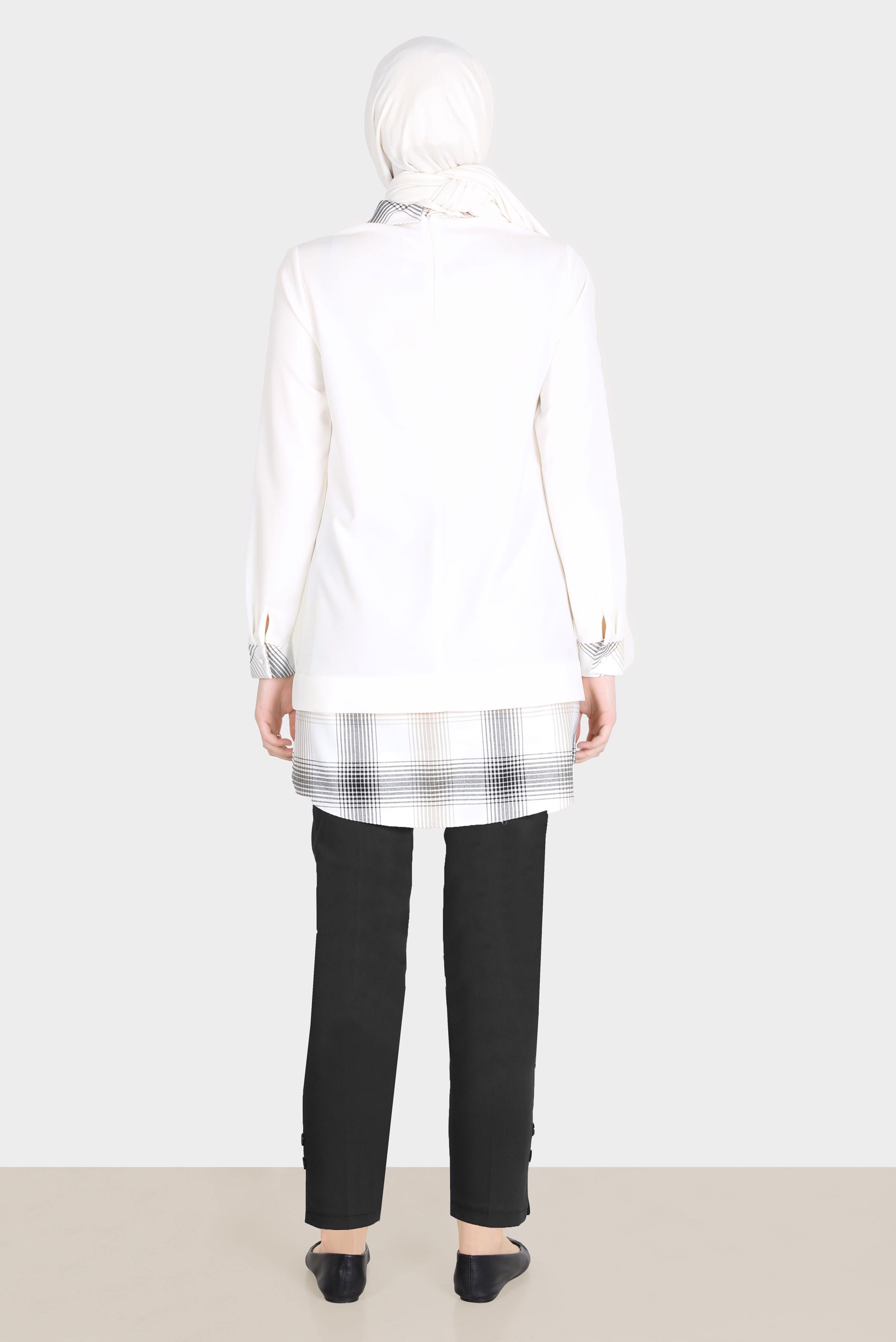 Tesettür giyim BEYAZ EKOSE DESEN DETAYLI TUNİK 42739 